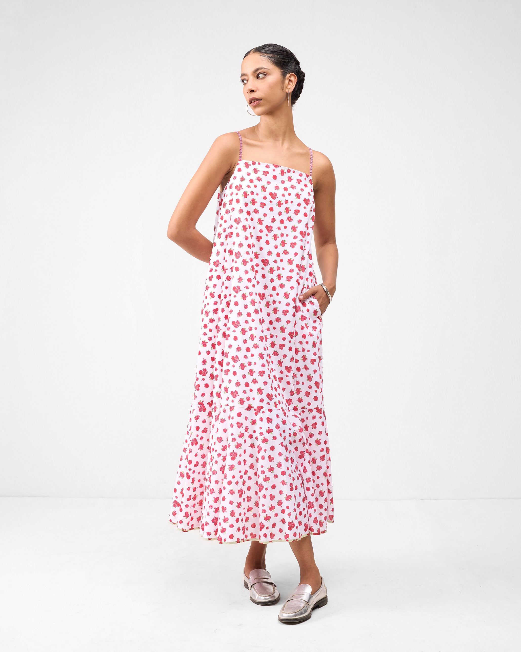 Kimsuka Dress - White & Watermelon Print