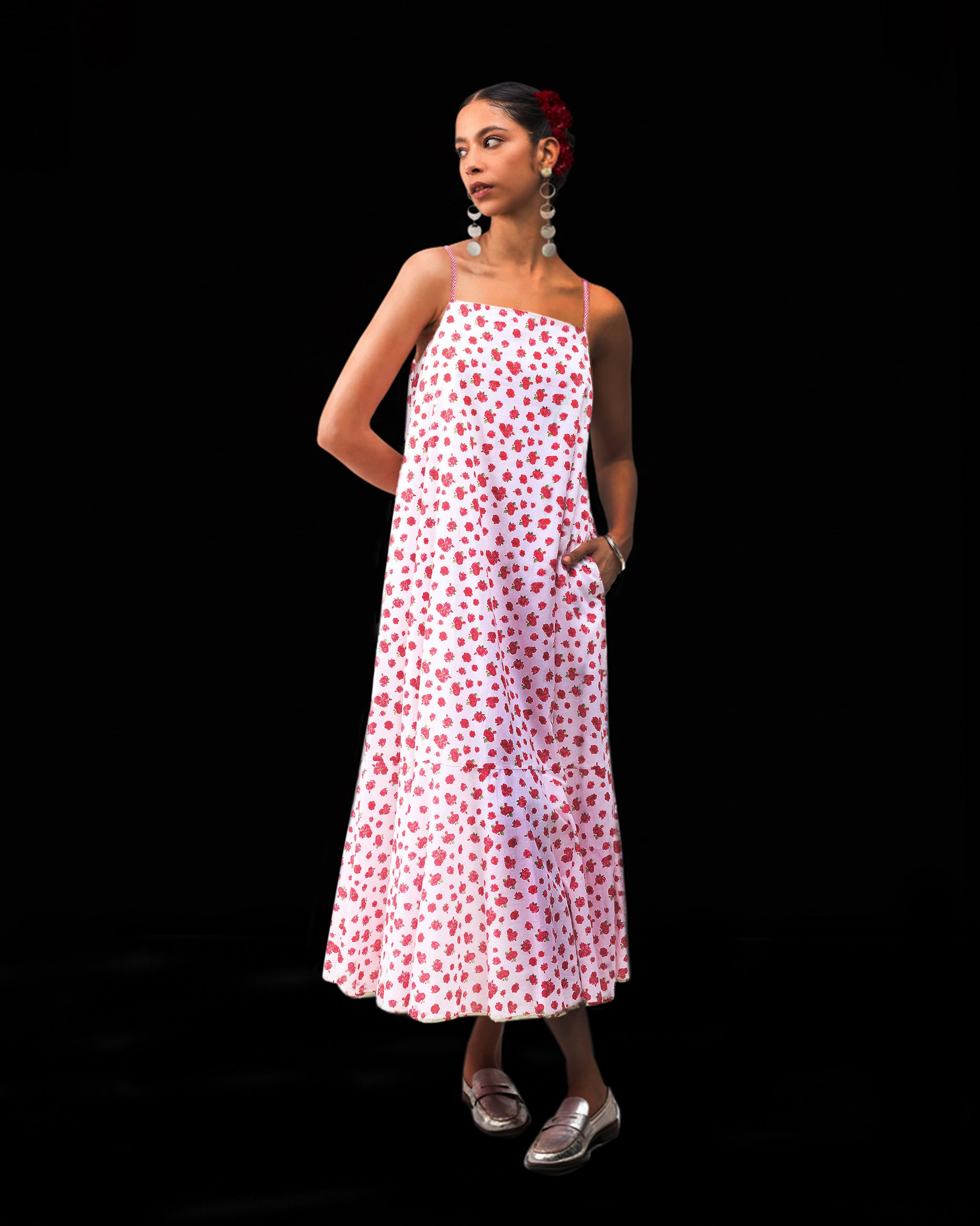 Kimsuka Dress - White & Watermelon Print