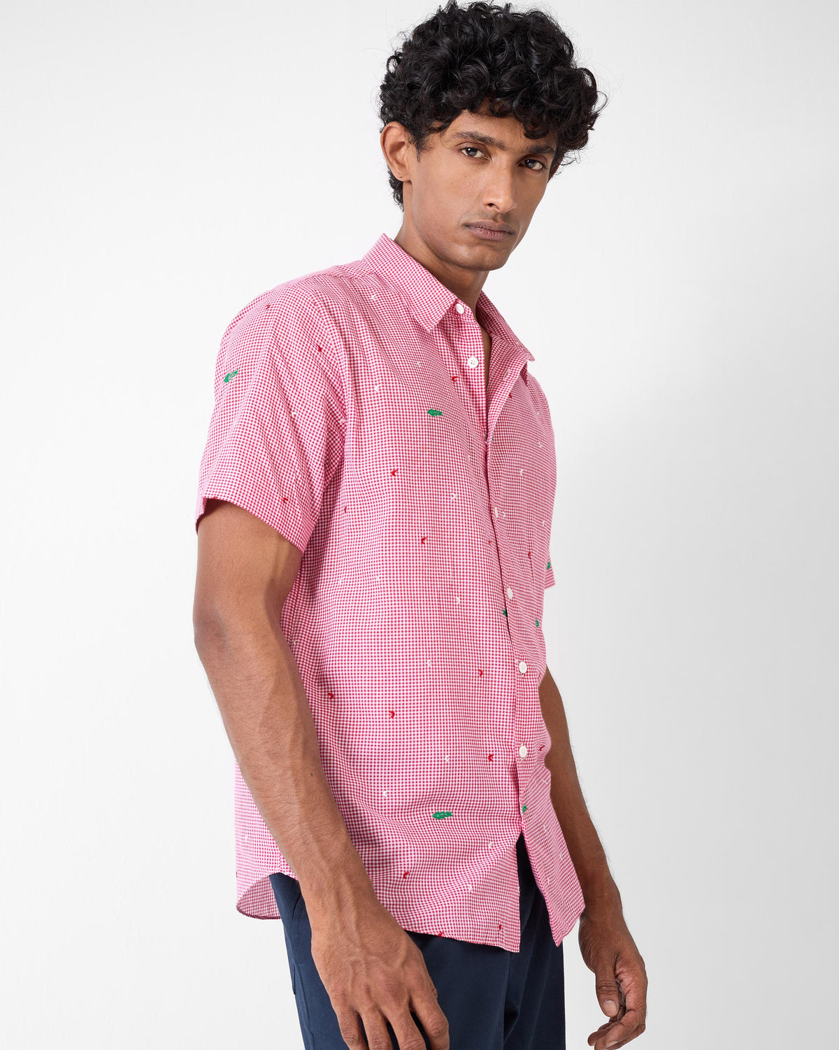 Half Sleeve Shirt - White & Watermelon Checks