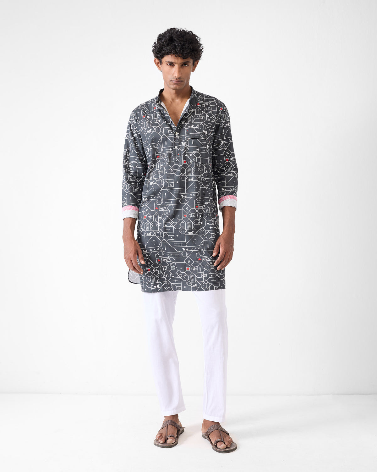 Galle Kurta - Black & Grey Print