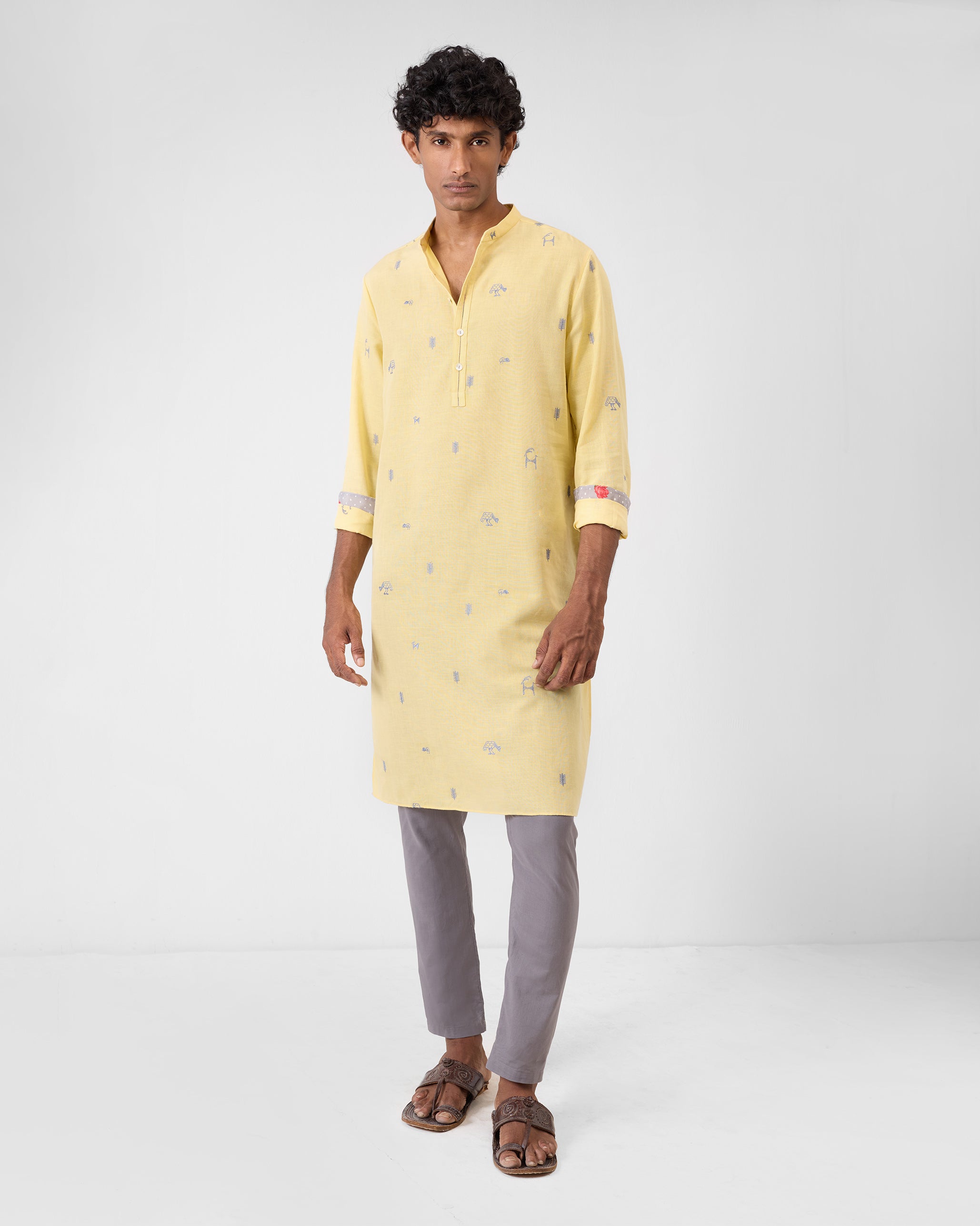 Astral Kurta - Light Yellow Embroidered