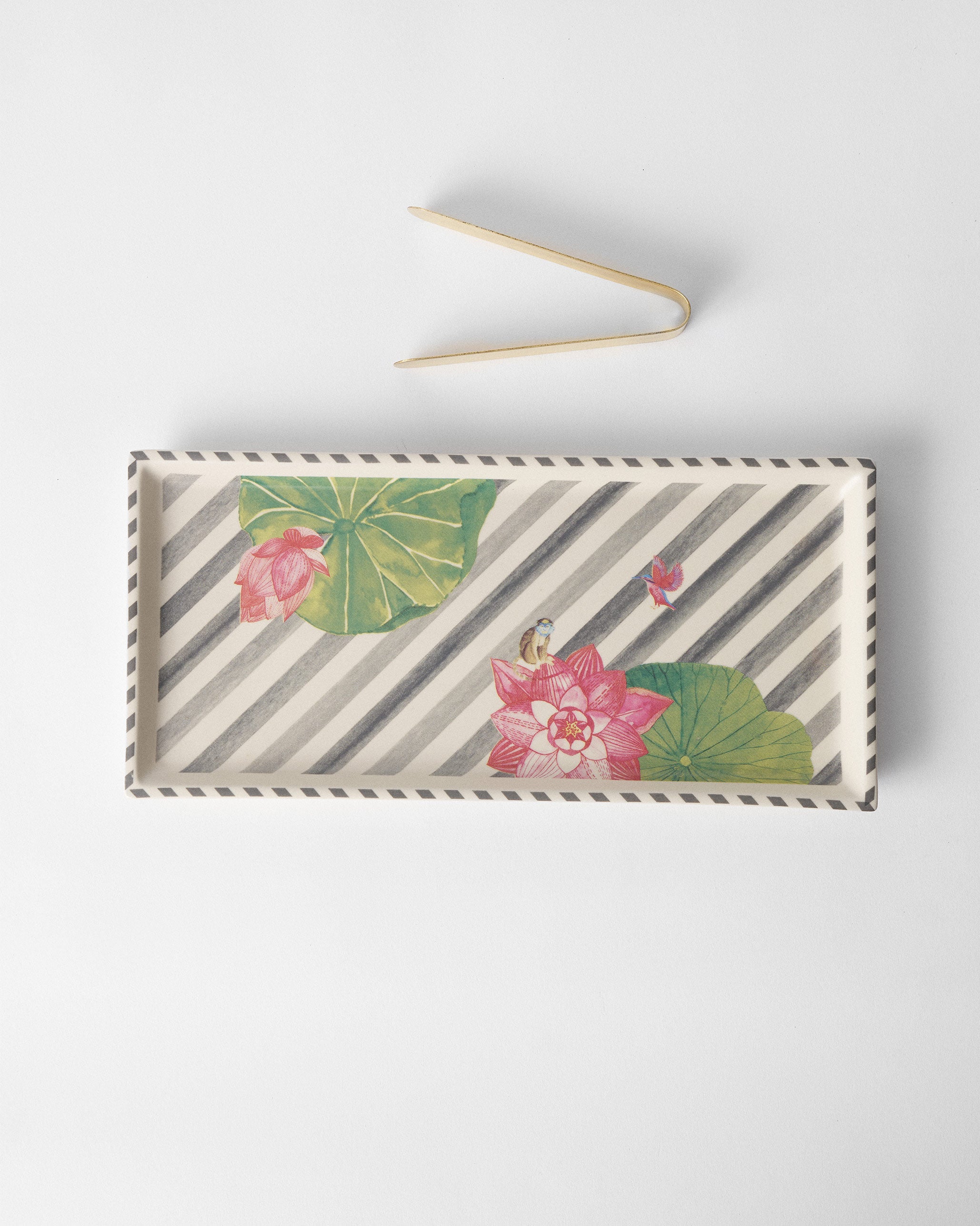 Lotus Garden Cookie Tray with Tong - Charcoal