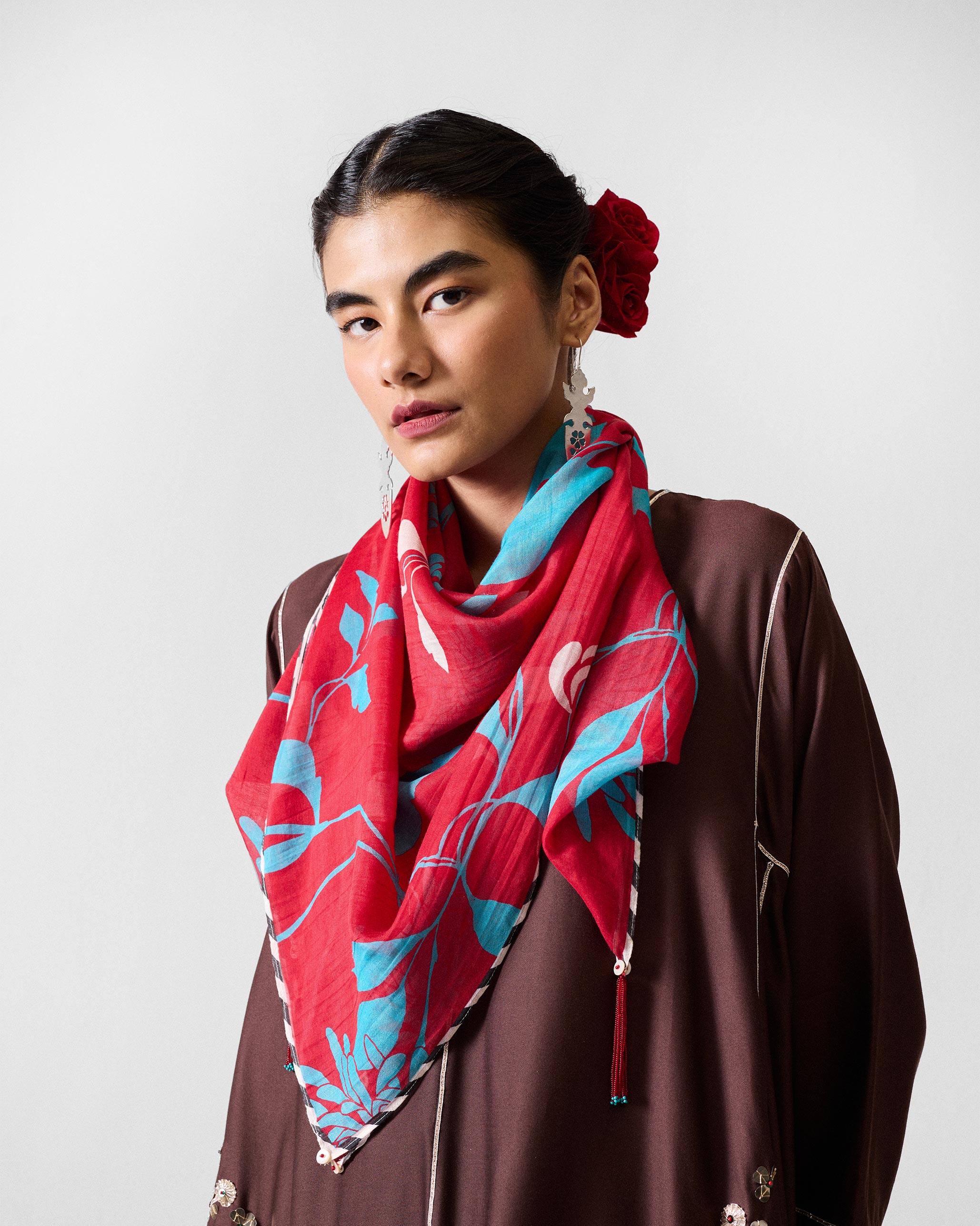 Big Floral Scarf - Red