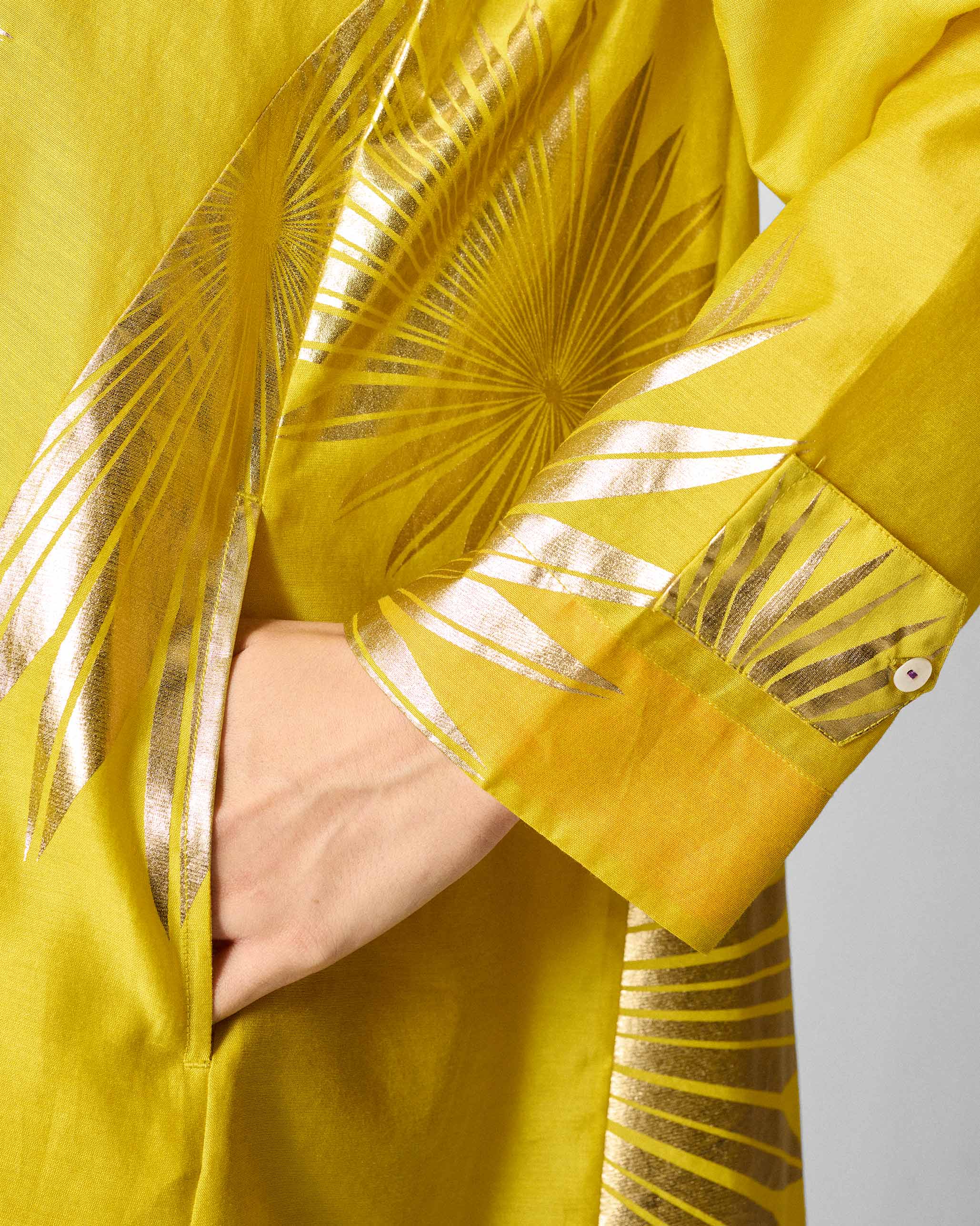 Flare Panelled Shirt - Chartreuse & Gold Printed