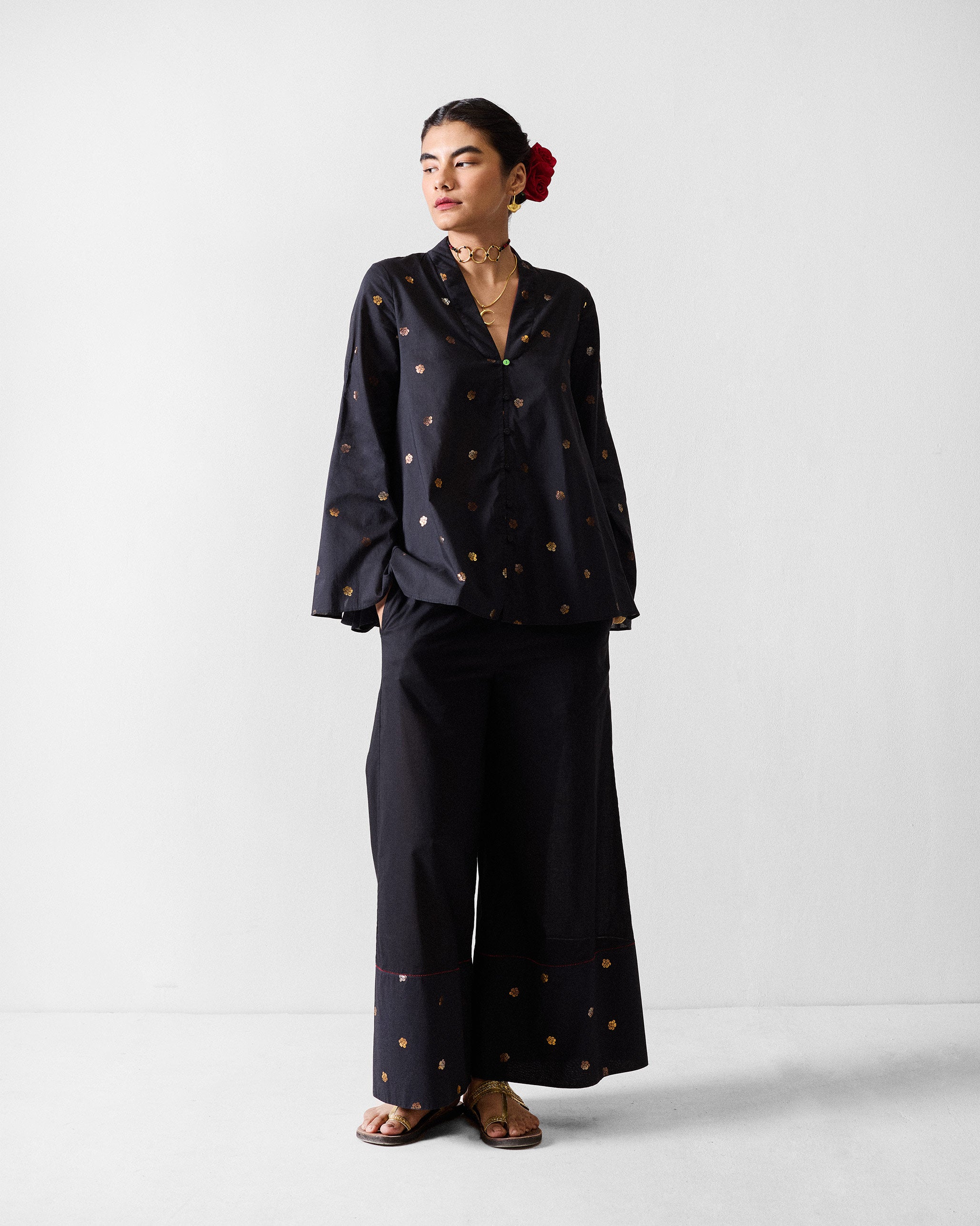 Tangier Top - Black & Gold Printed