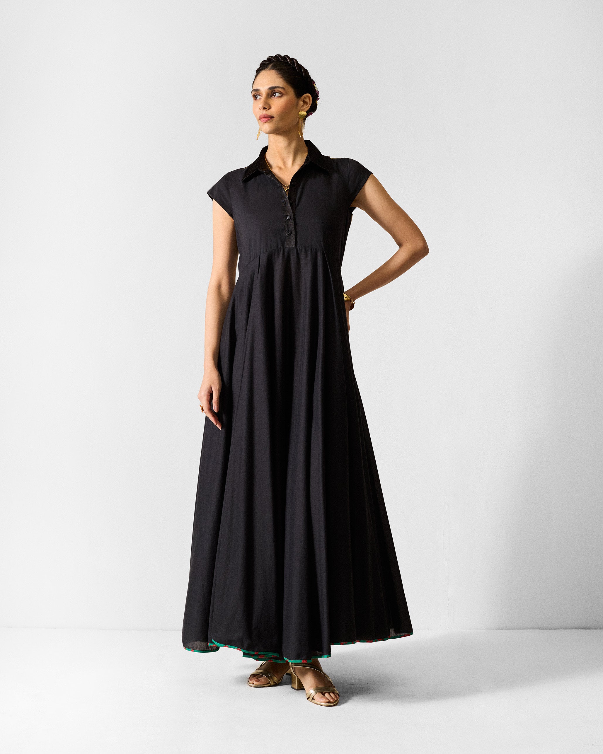 Leh Dress - Black & Gold Printed