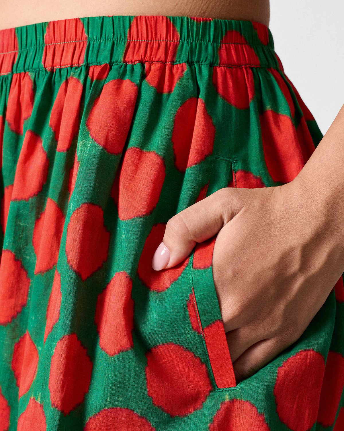 Yoi Hem Pants - Red & Green Printed