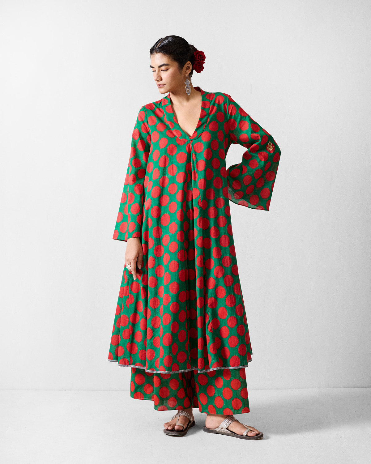 Yoi Hem Pants - Red & Green Printed