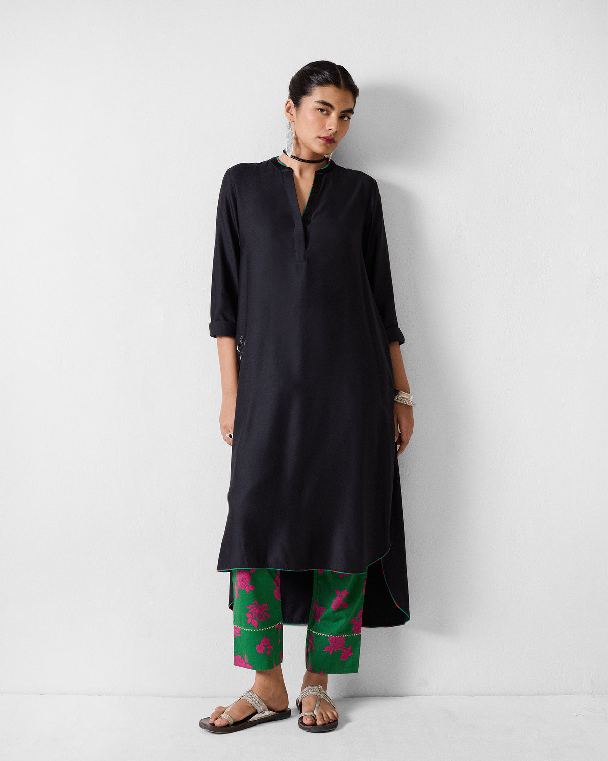 Novel Narrow Pants - Green Printed
