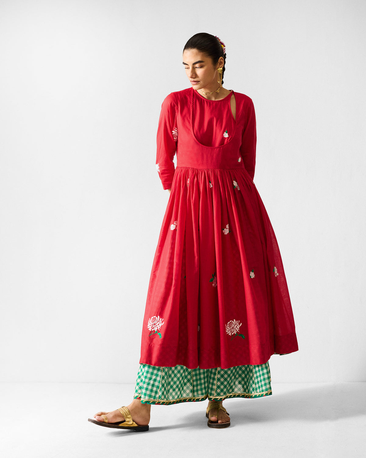 Awadh Sharara - Ivory & Green Checks