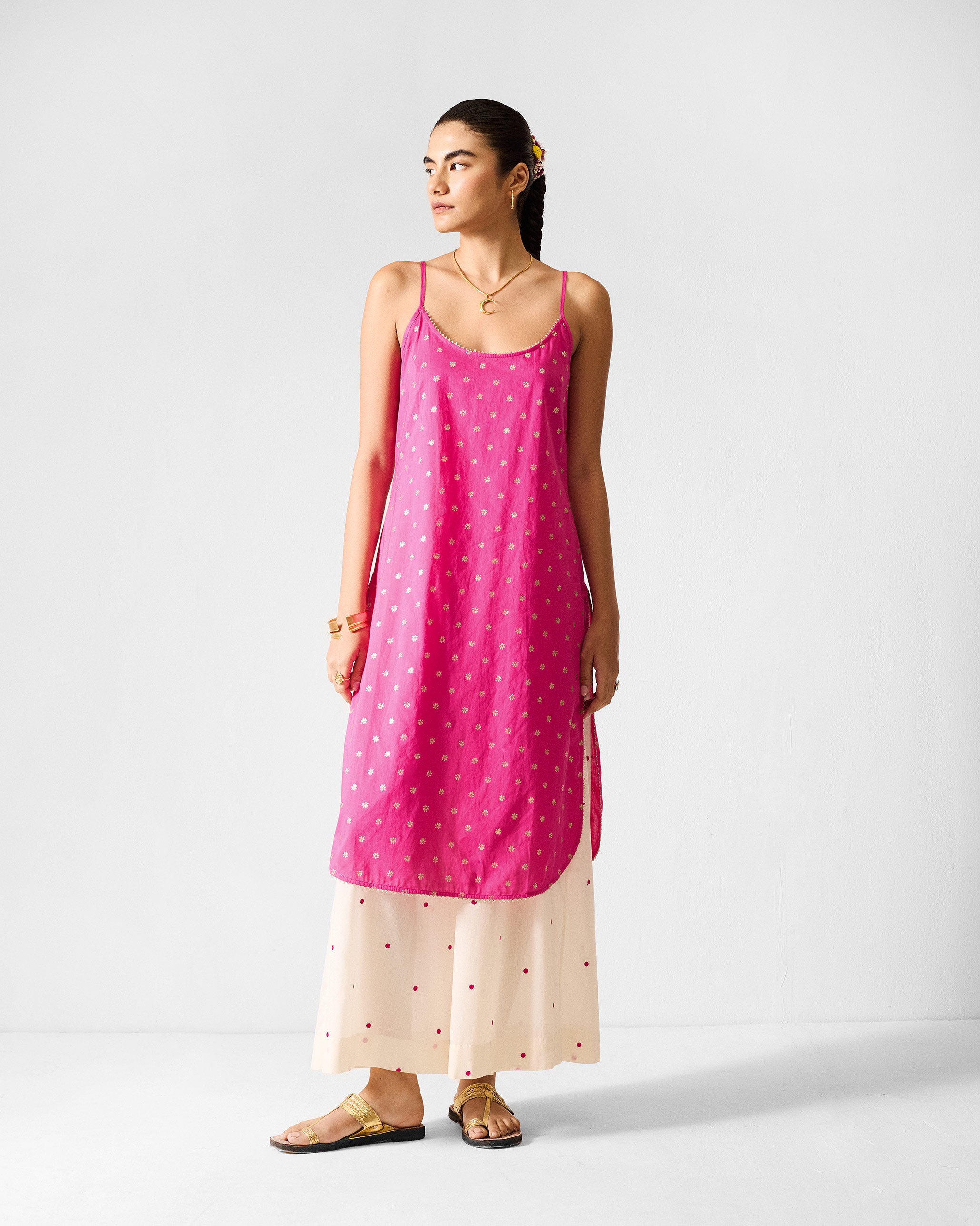 Vintage Camisole - Fuchsia & Gold Printed
