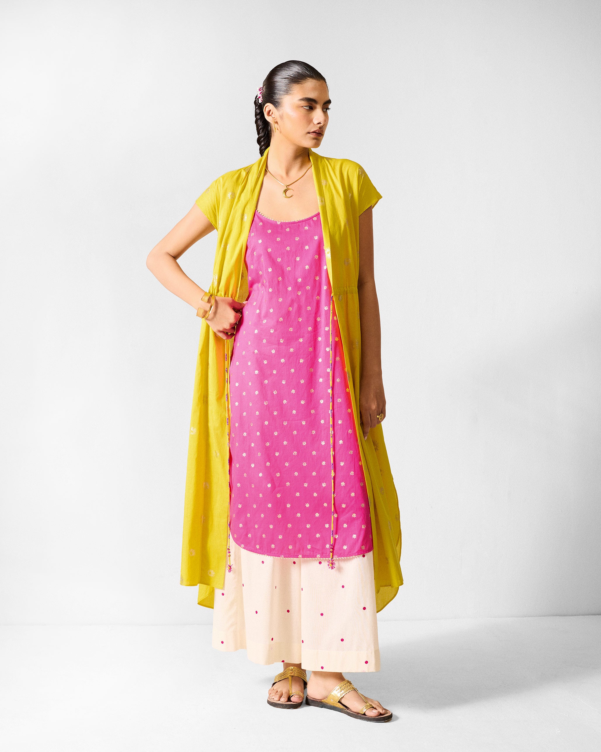 Vintage Camisole - Fuchsia & Gold Printed