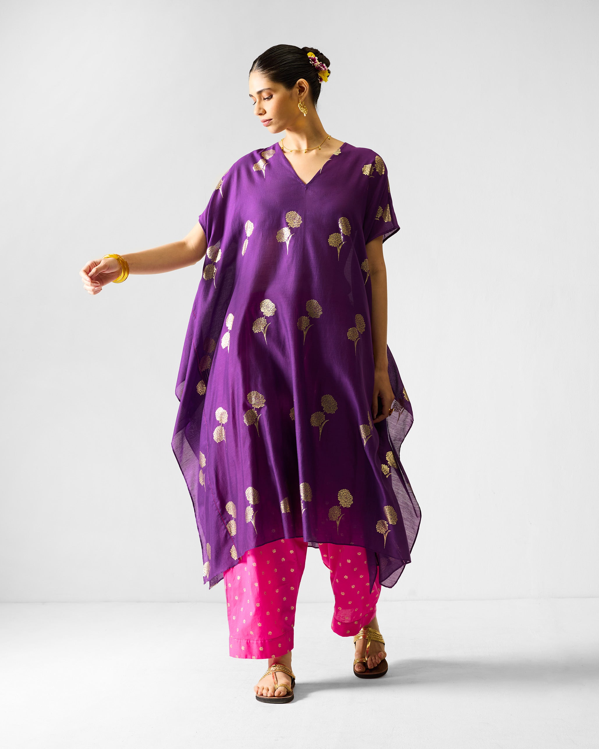 Diu Kurta - Purple & Gold Printed