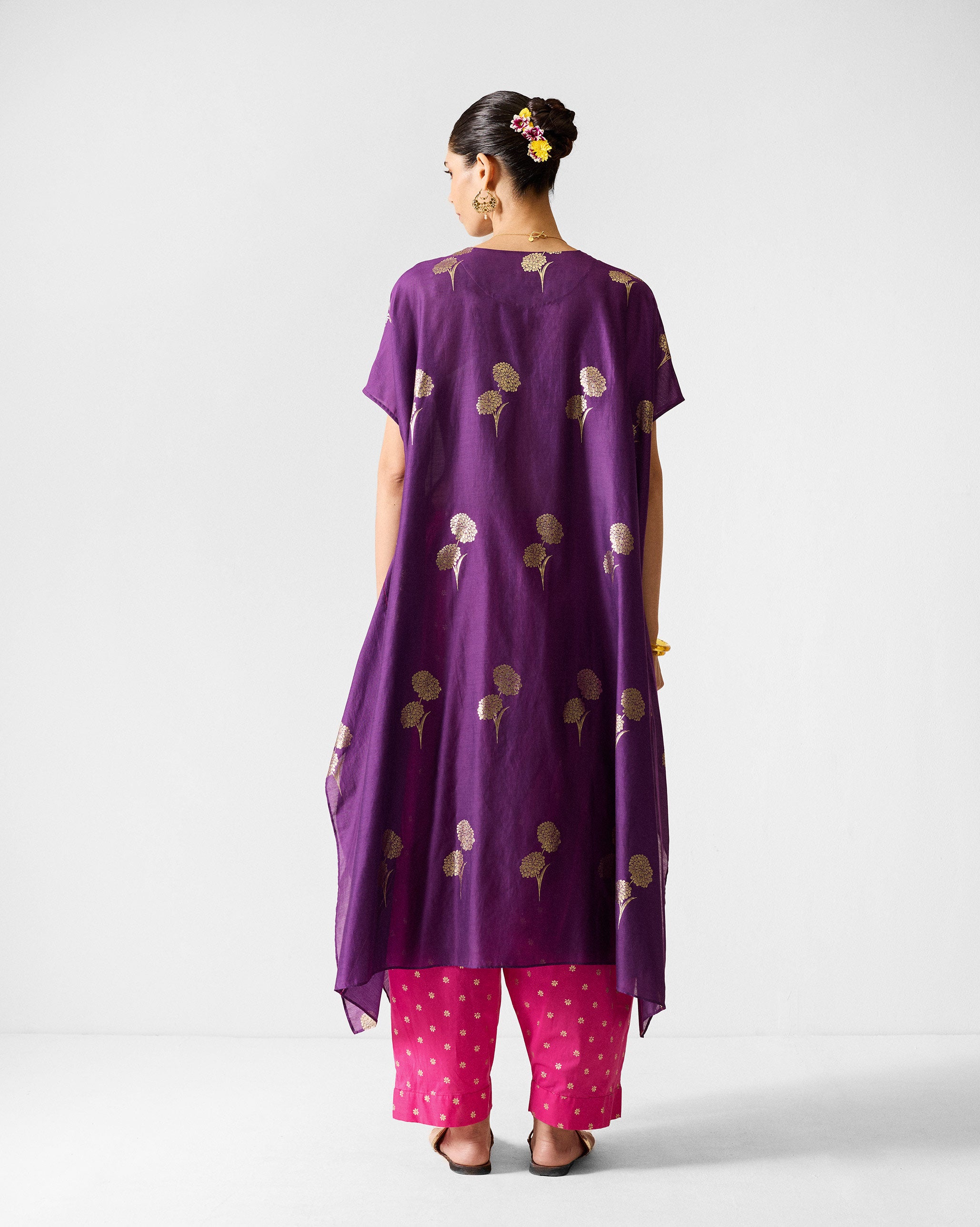 Diu Kurta - Purple & Gold Printed