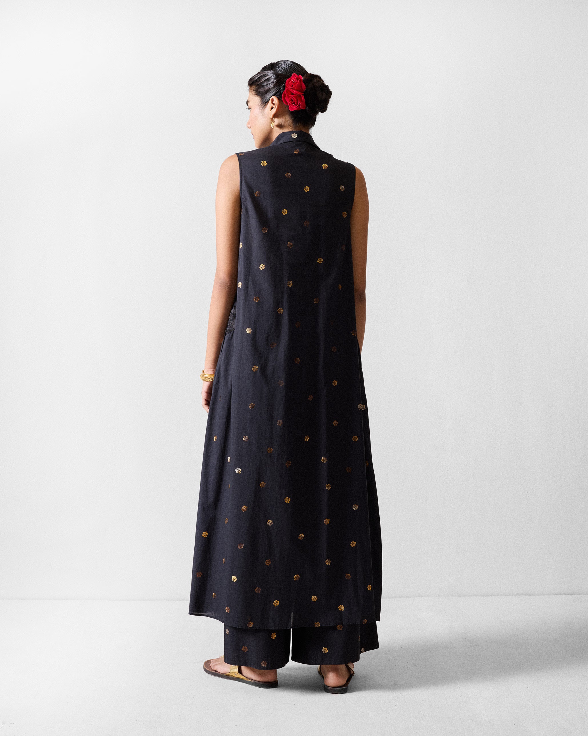 Parallel Kurta - Black & Gold Printed