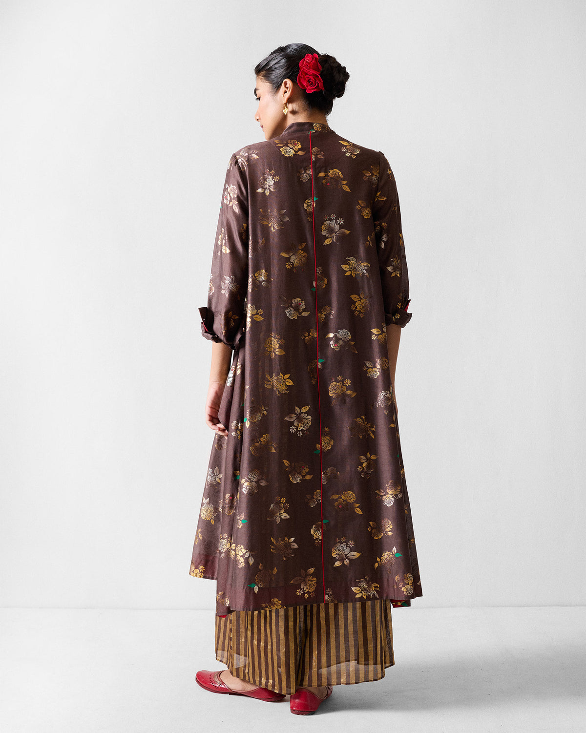 Kovai Kurta - Chocolate Brown & Gold Printed