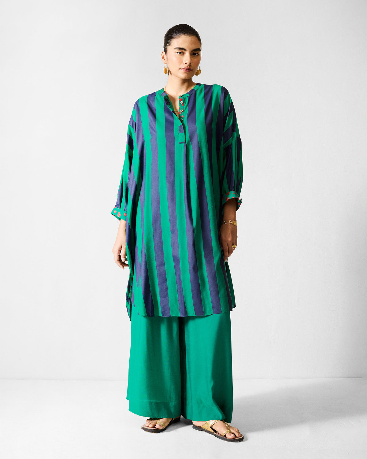 Lazy Sunday Tunic - Navy & Green Printed