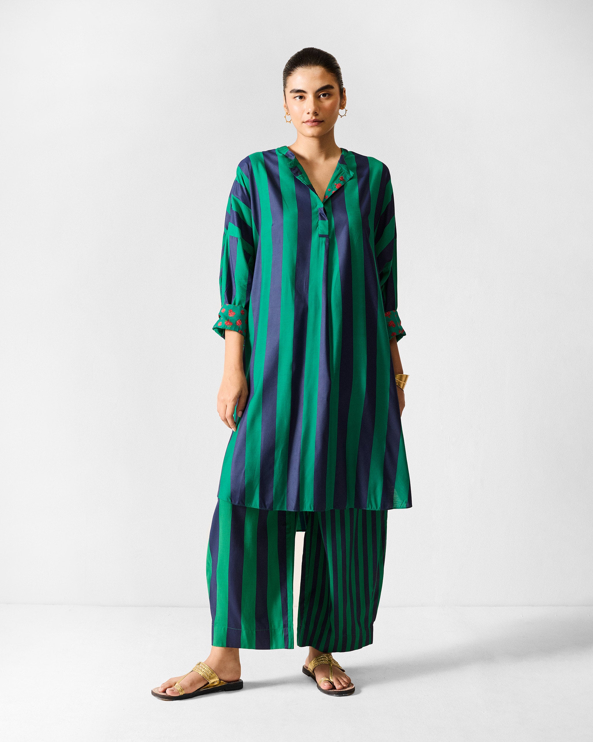 Lazy Sunday Tunic - Navy & Green Printed