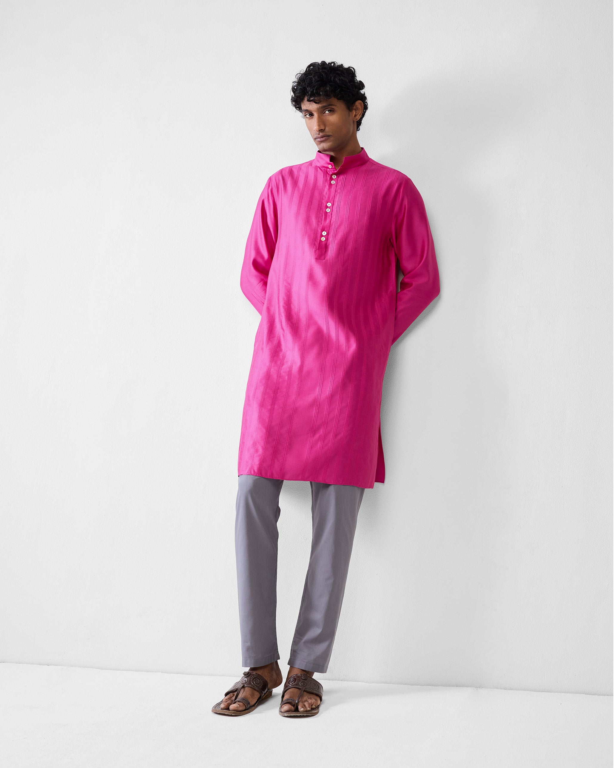 Long Pleated Kurta - Fuchsia