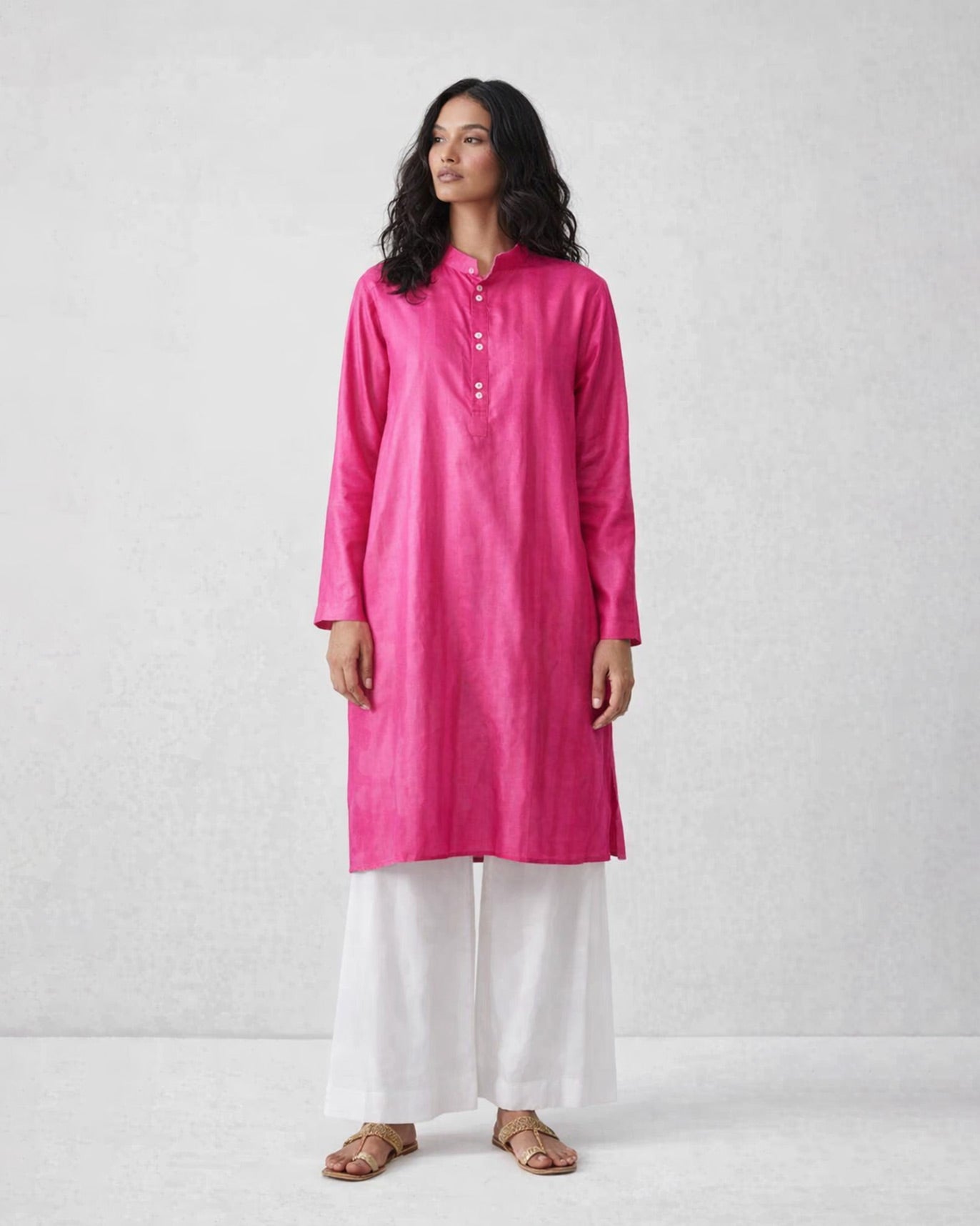 Long Pleated Kurta - Fuchsia