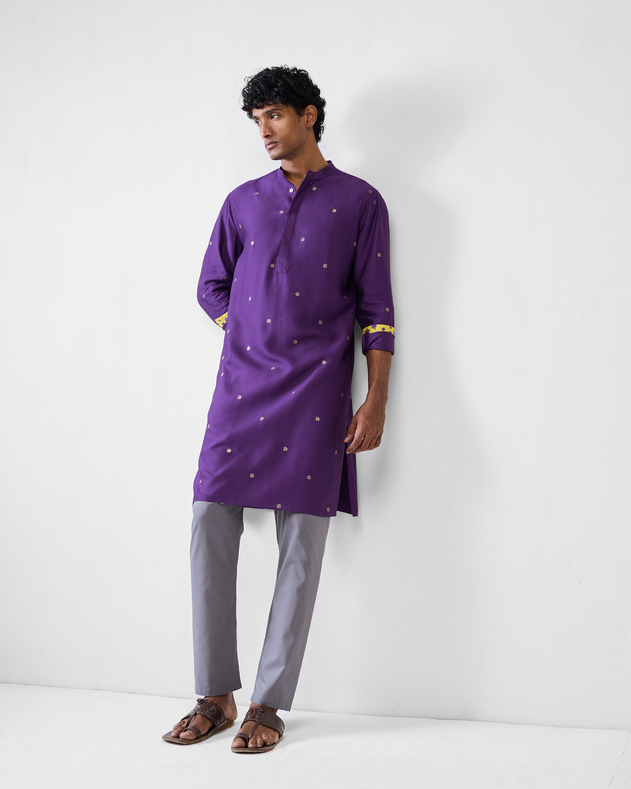 Neckband Kurta - Purple Printed