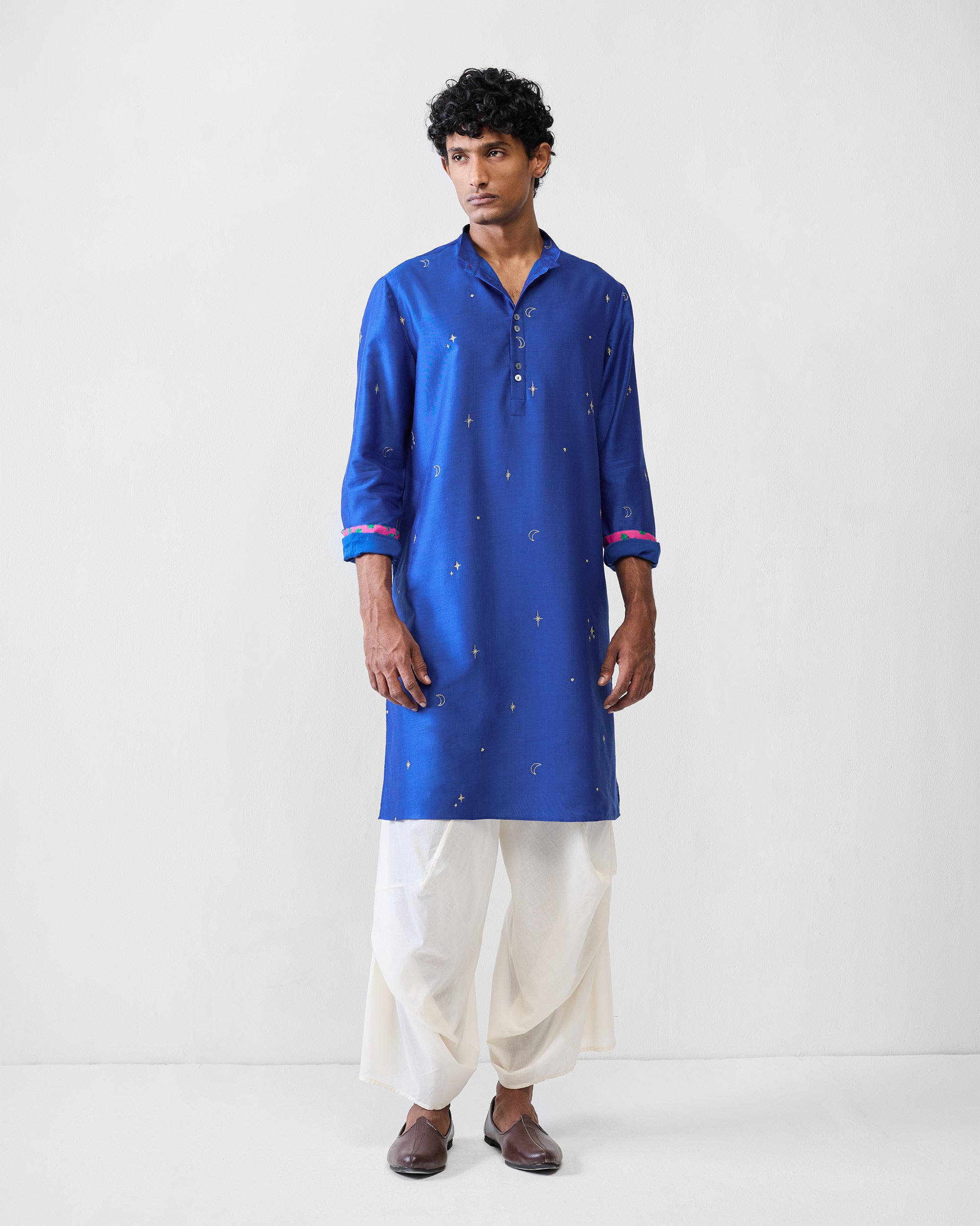 Rey Kurta - Navy & Gold Embroidered