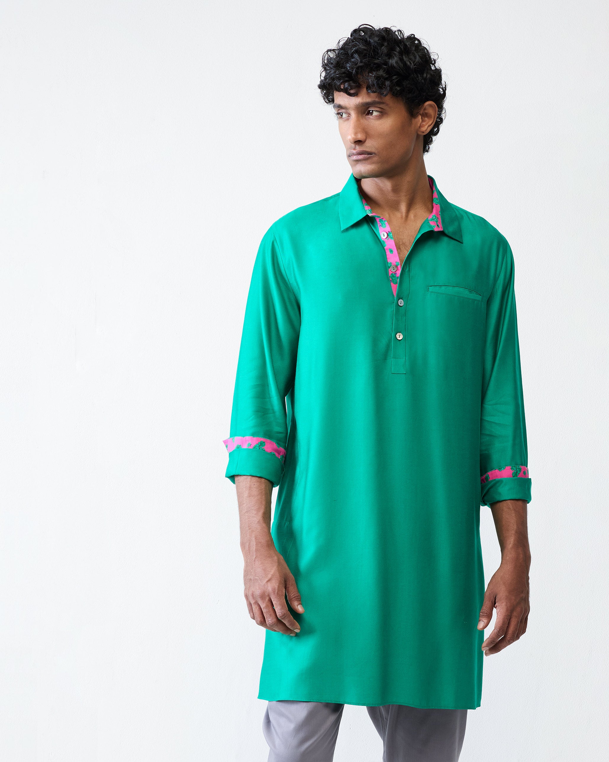 Bouquet Kurta - Emerald Green