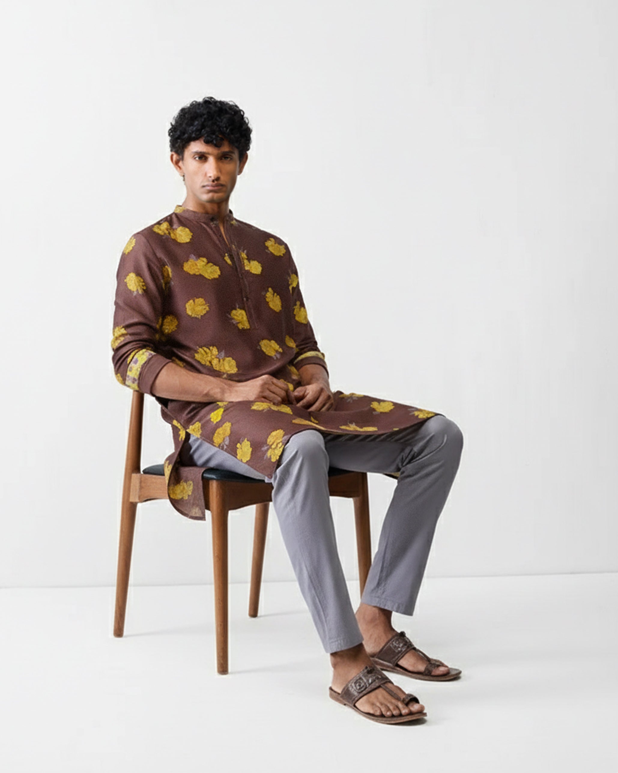 Astral Kurta - Brown & Chartreuse Printed