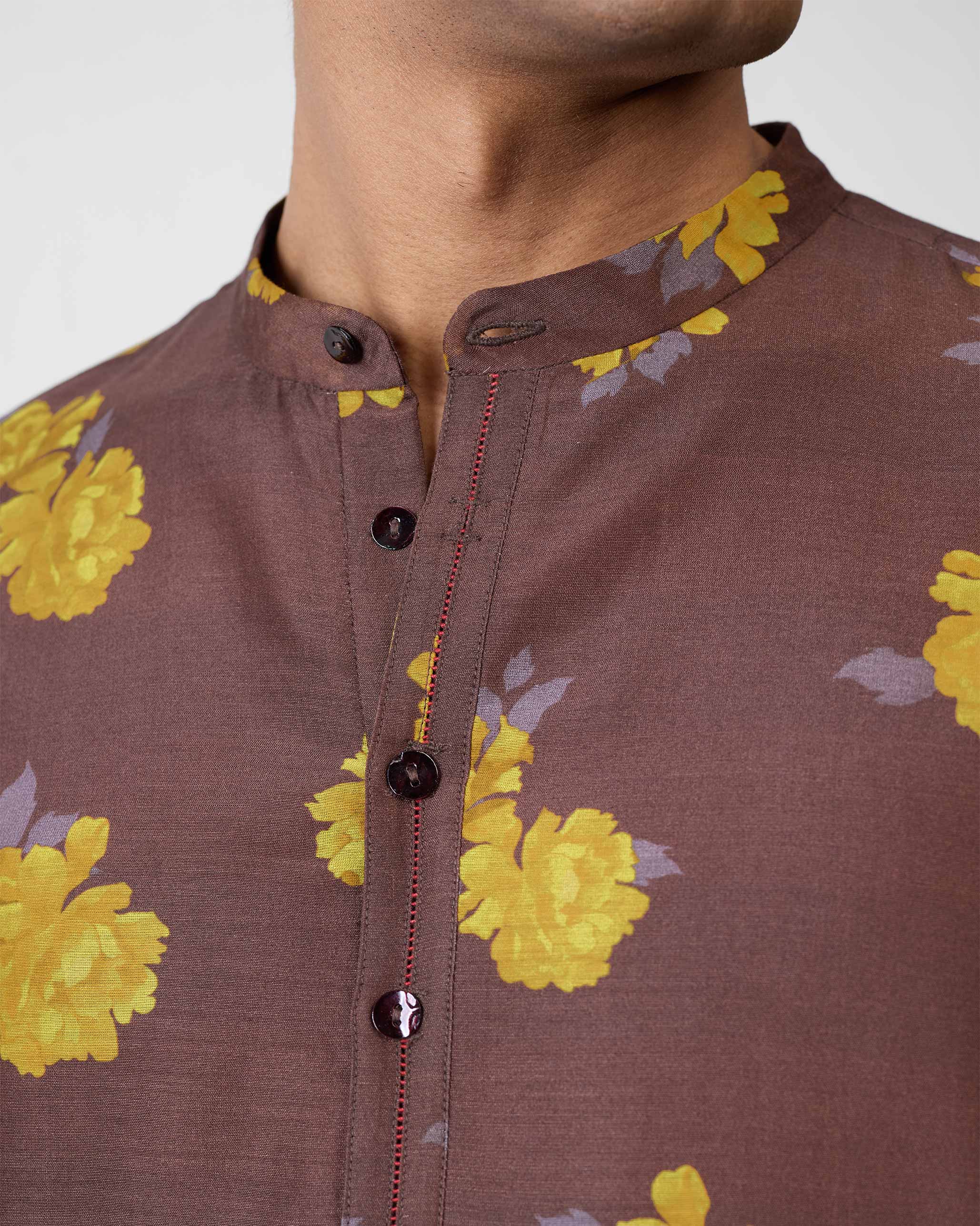 Astral Kurta - Brown & Chartreuse Printed