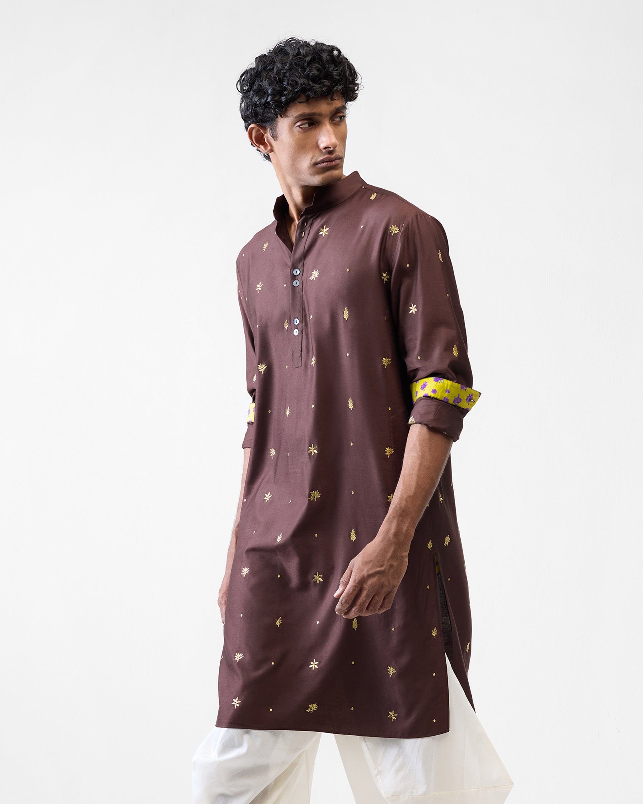 Rey Kurta - Brown Embroidered
