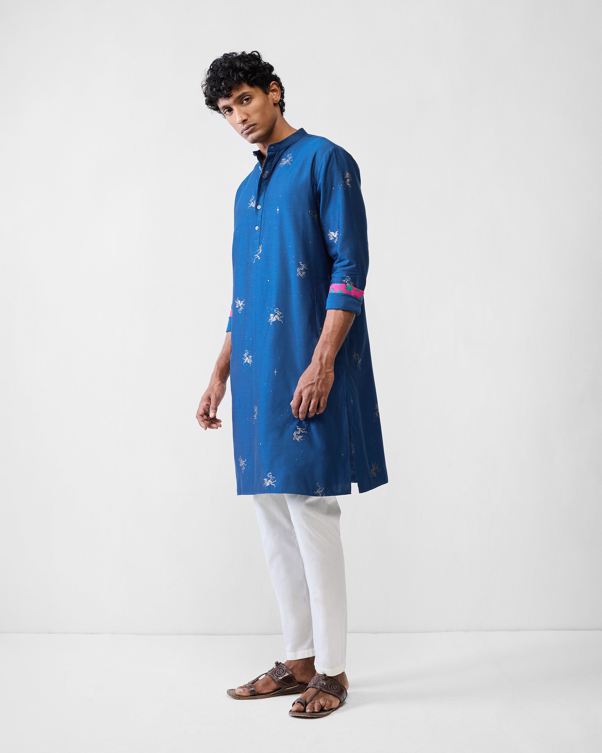 Bageecha Kurta - Navy Printed