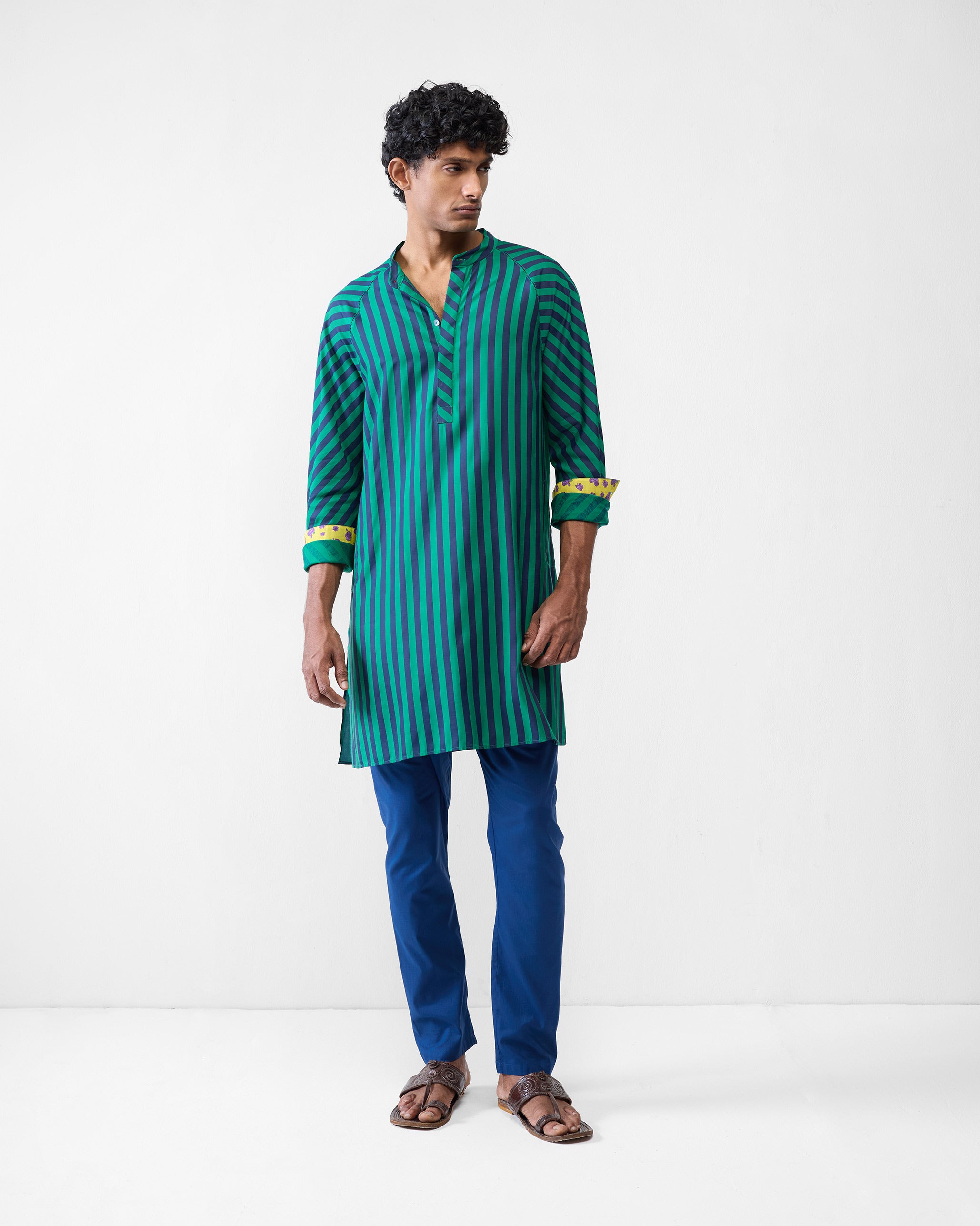 Jubilee Kurta - Green & Navy Printed