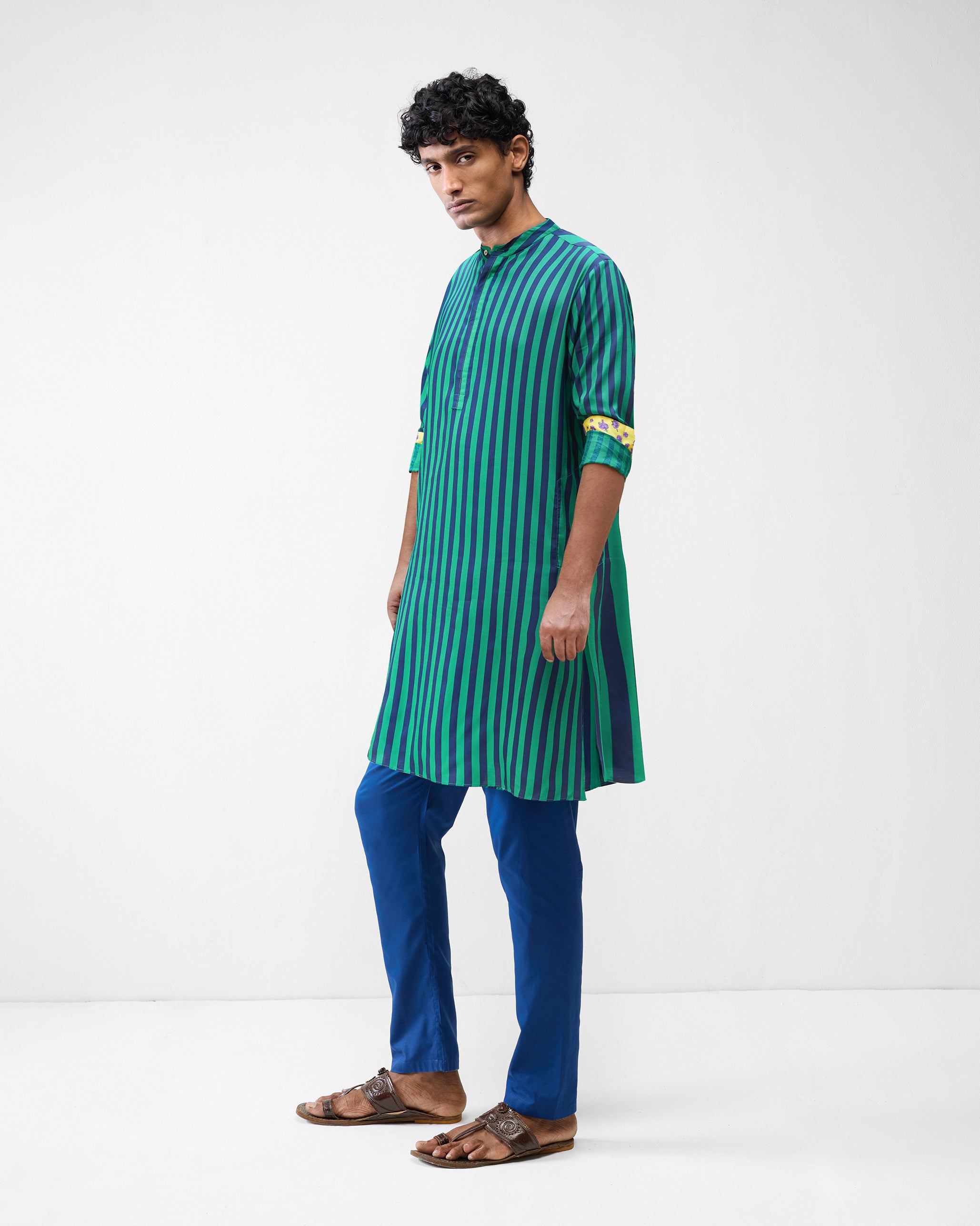 Gala Kurta – Green & Navy Printed