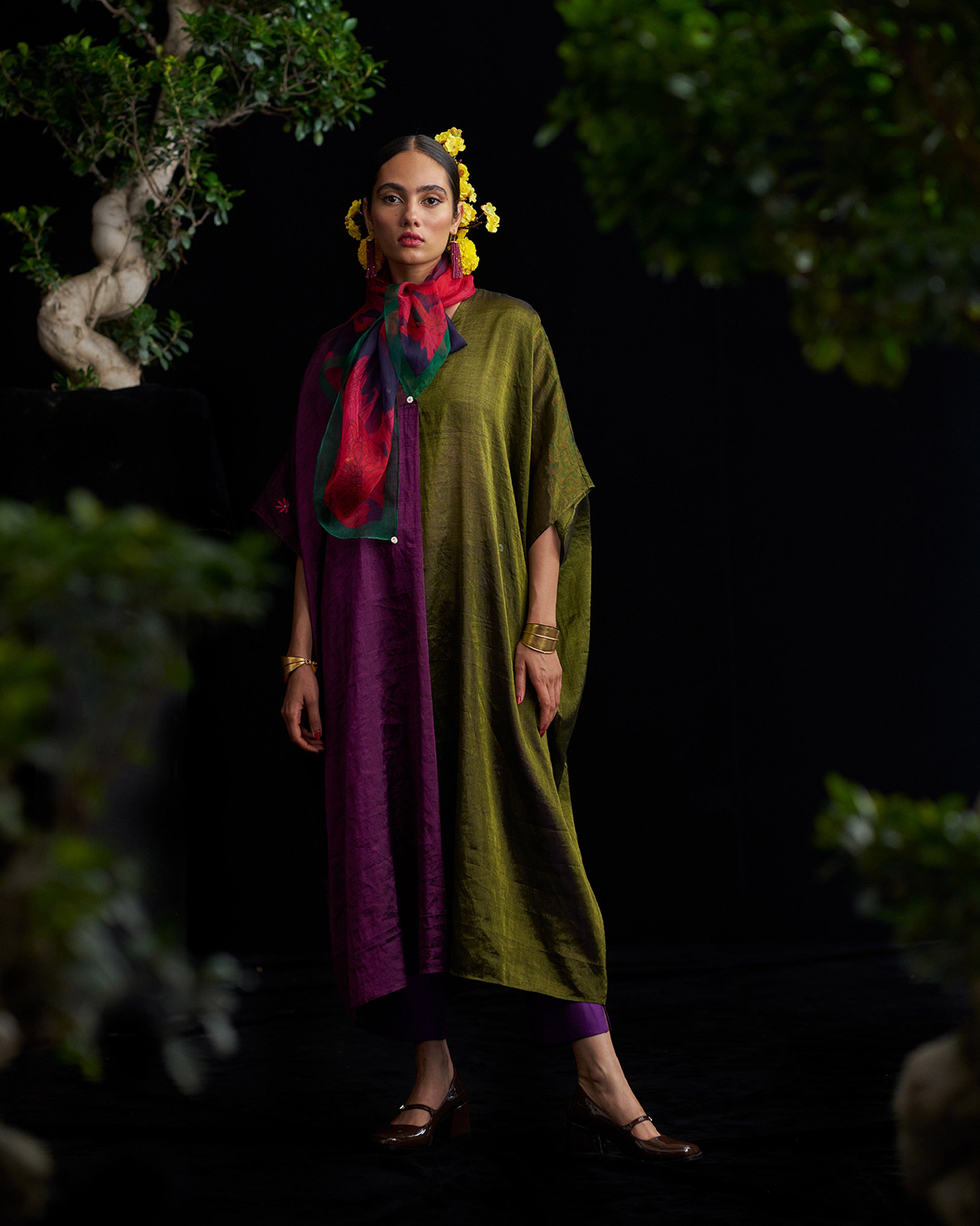 Araya Kaftan - Olive & Purple