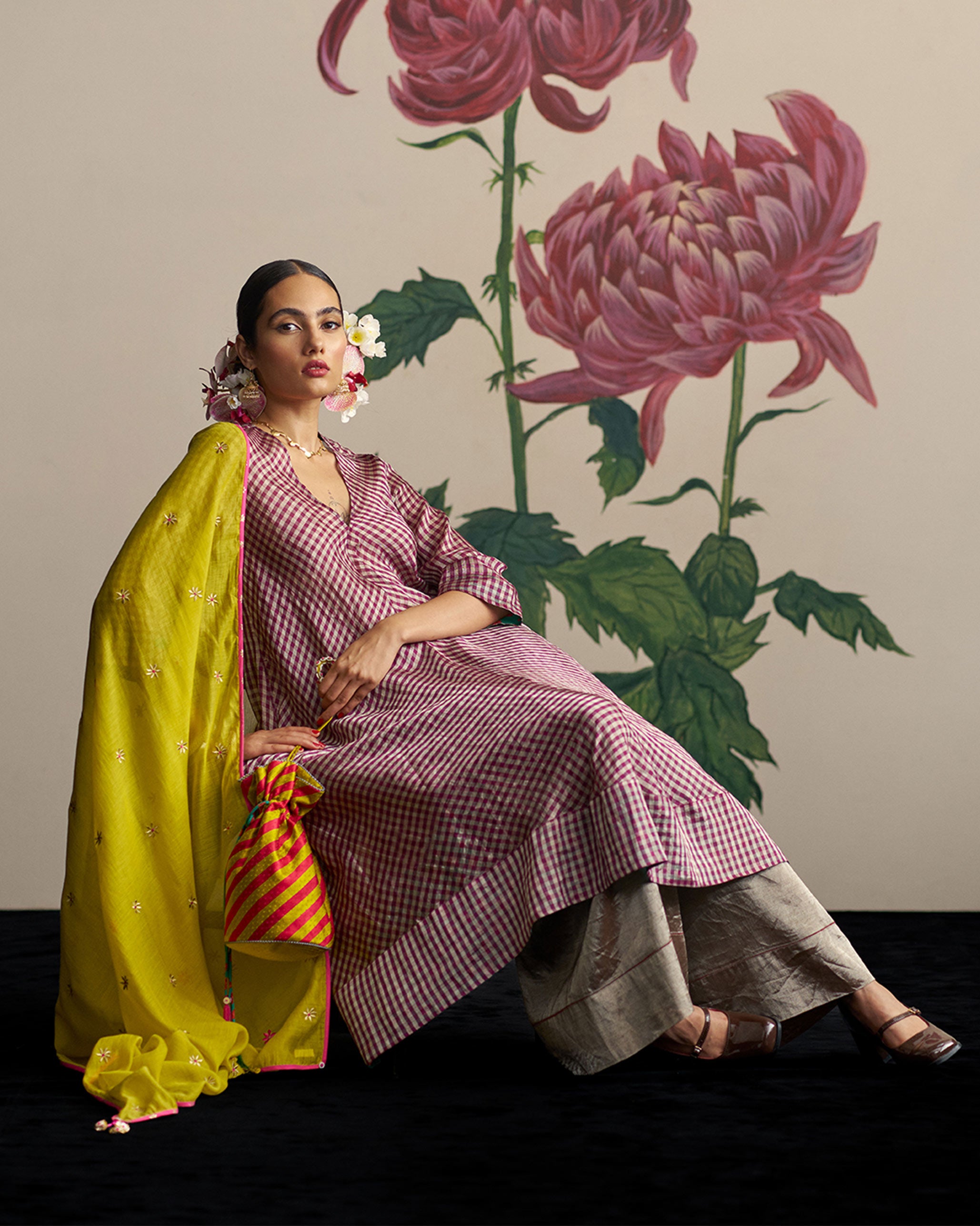 Domino Kurta - Purple & Silver Checks