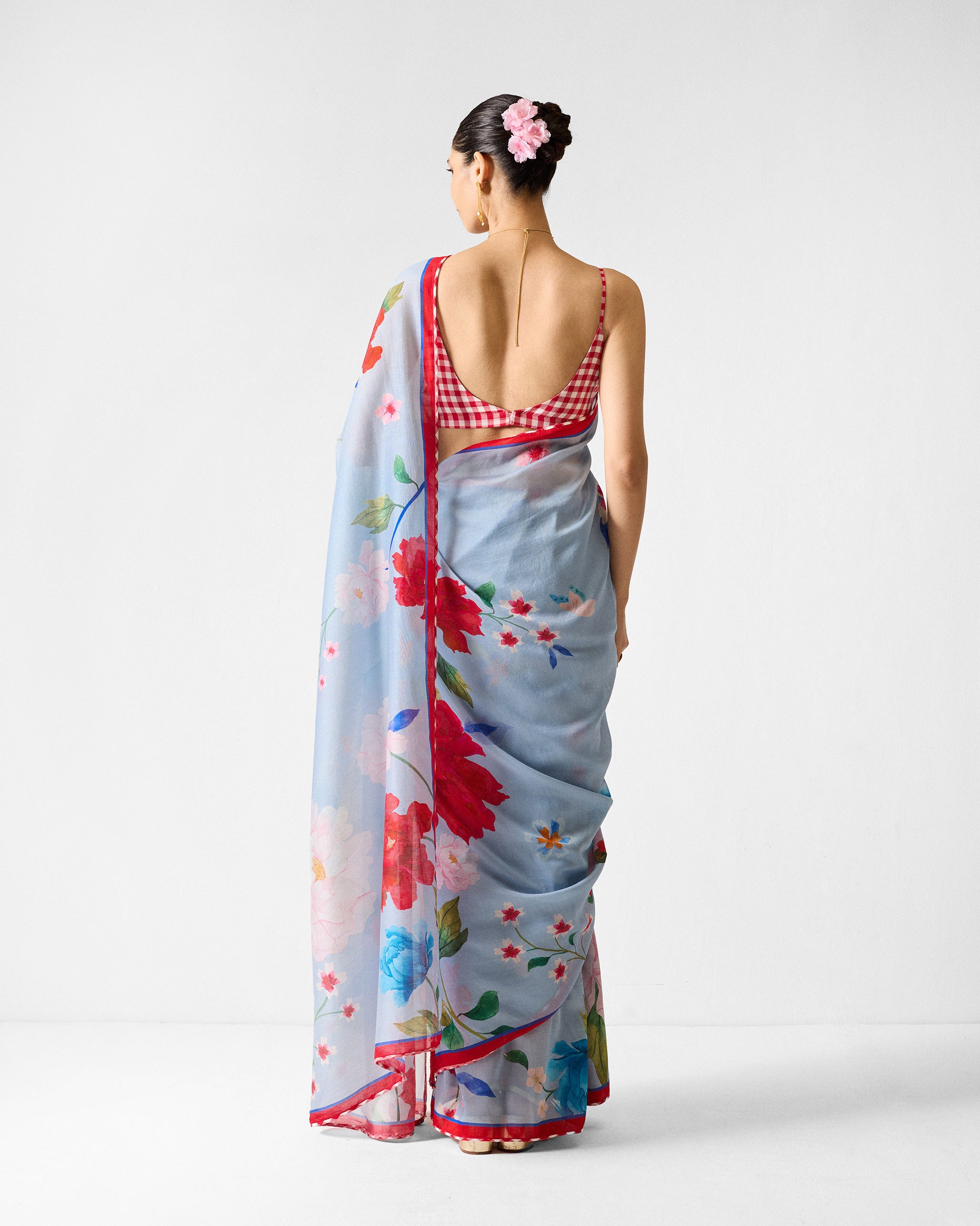 Roop Sari - Blue & Red Printed