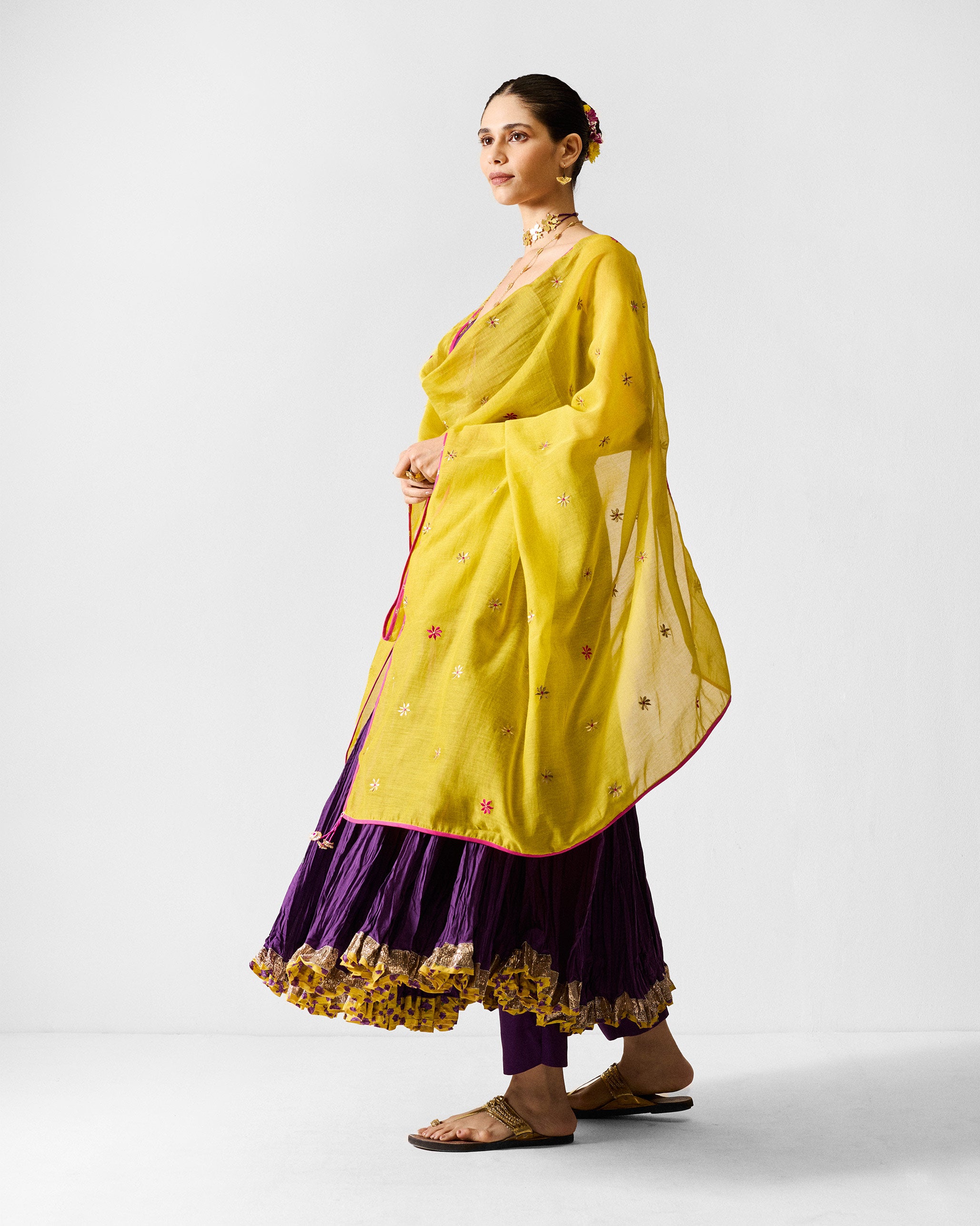 Anaya Dupatta - Chartreuse & Gold Embroidered