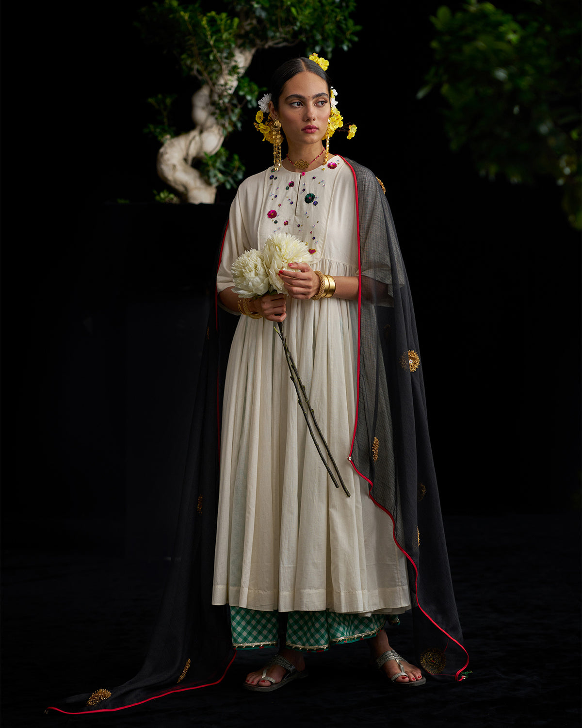 Raat Dupatta - Black & Gold Embroidered