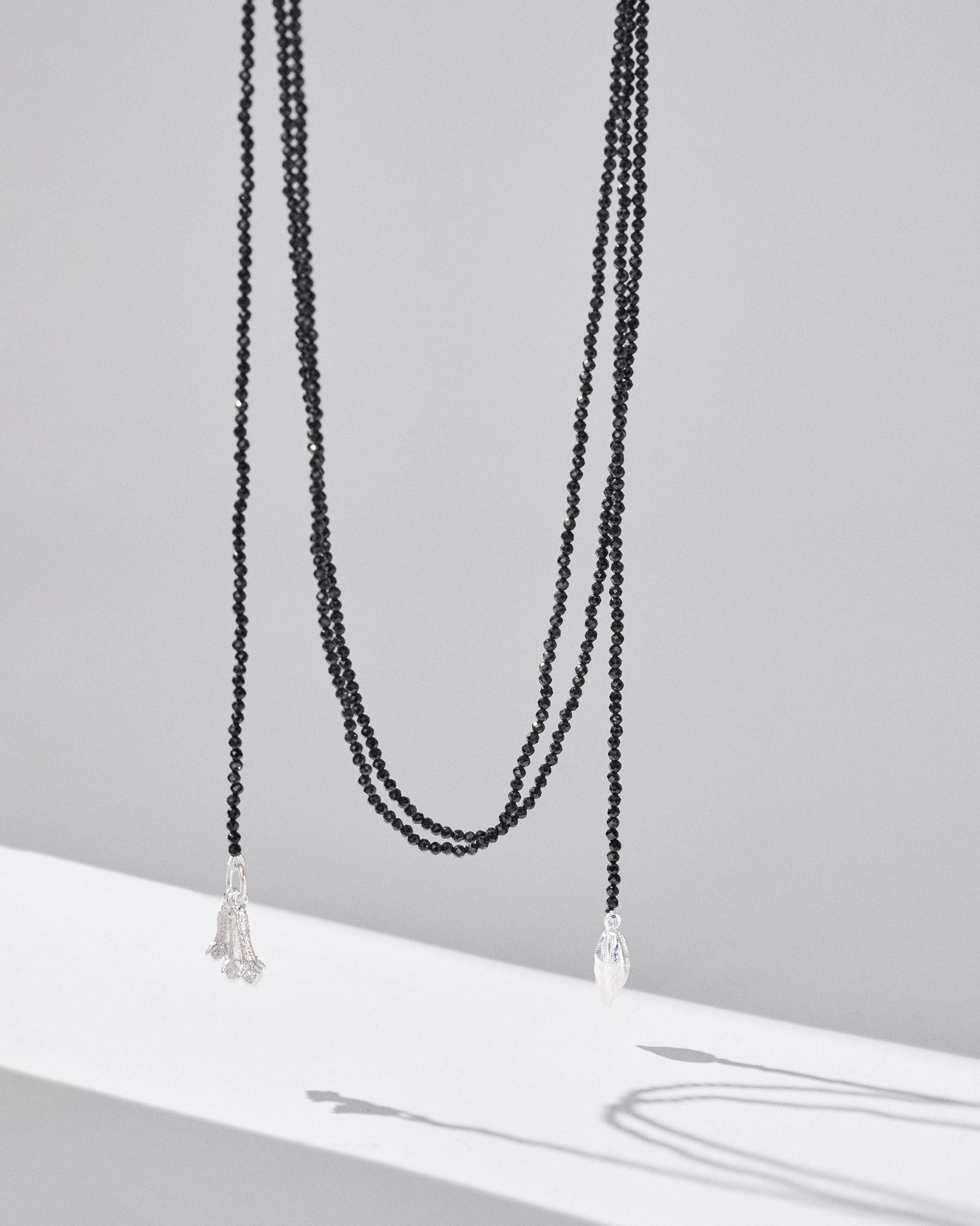 Long Black Necklace - Silver & Black