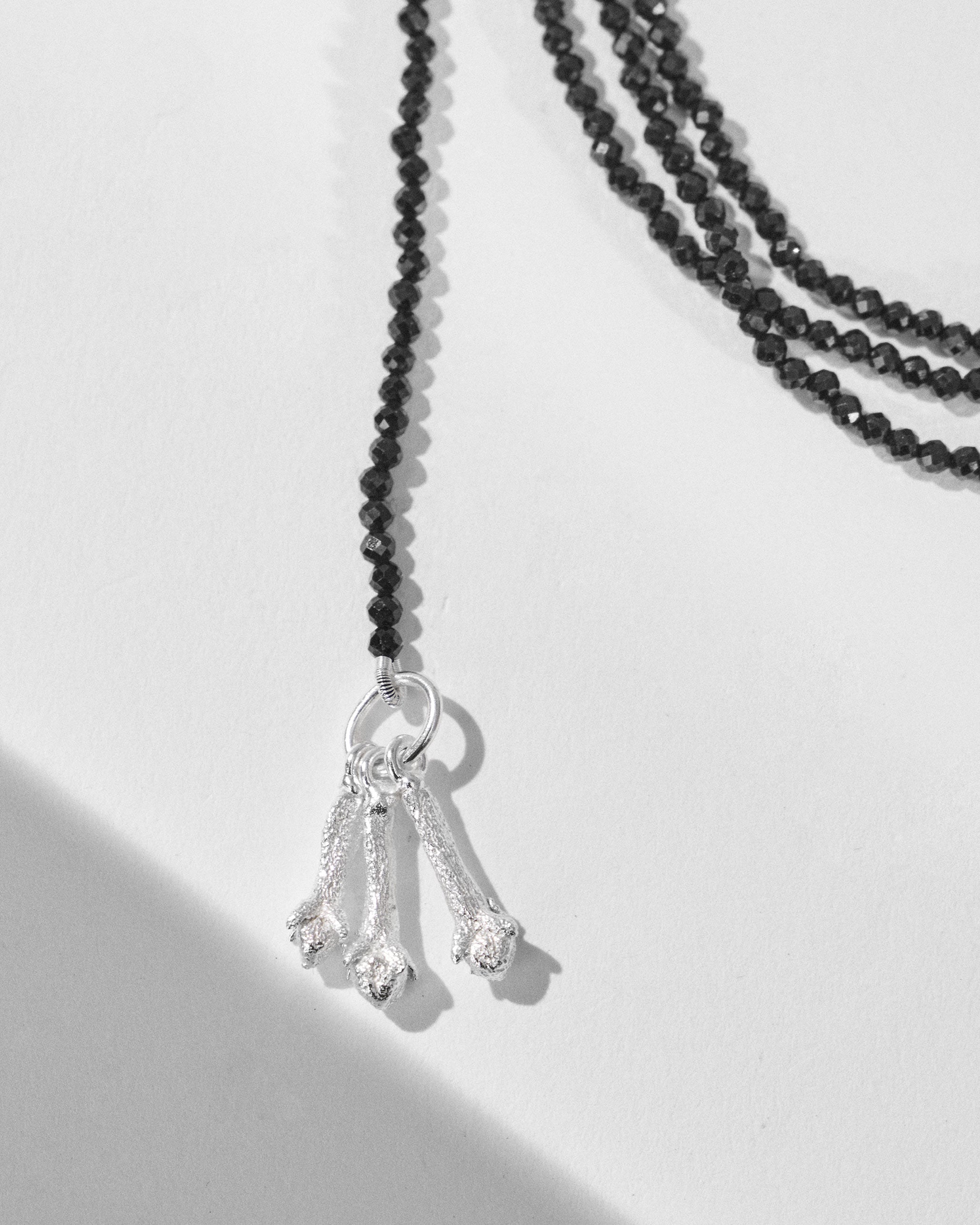 Long Black Necklace - Silver & Black
