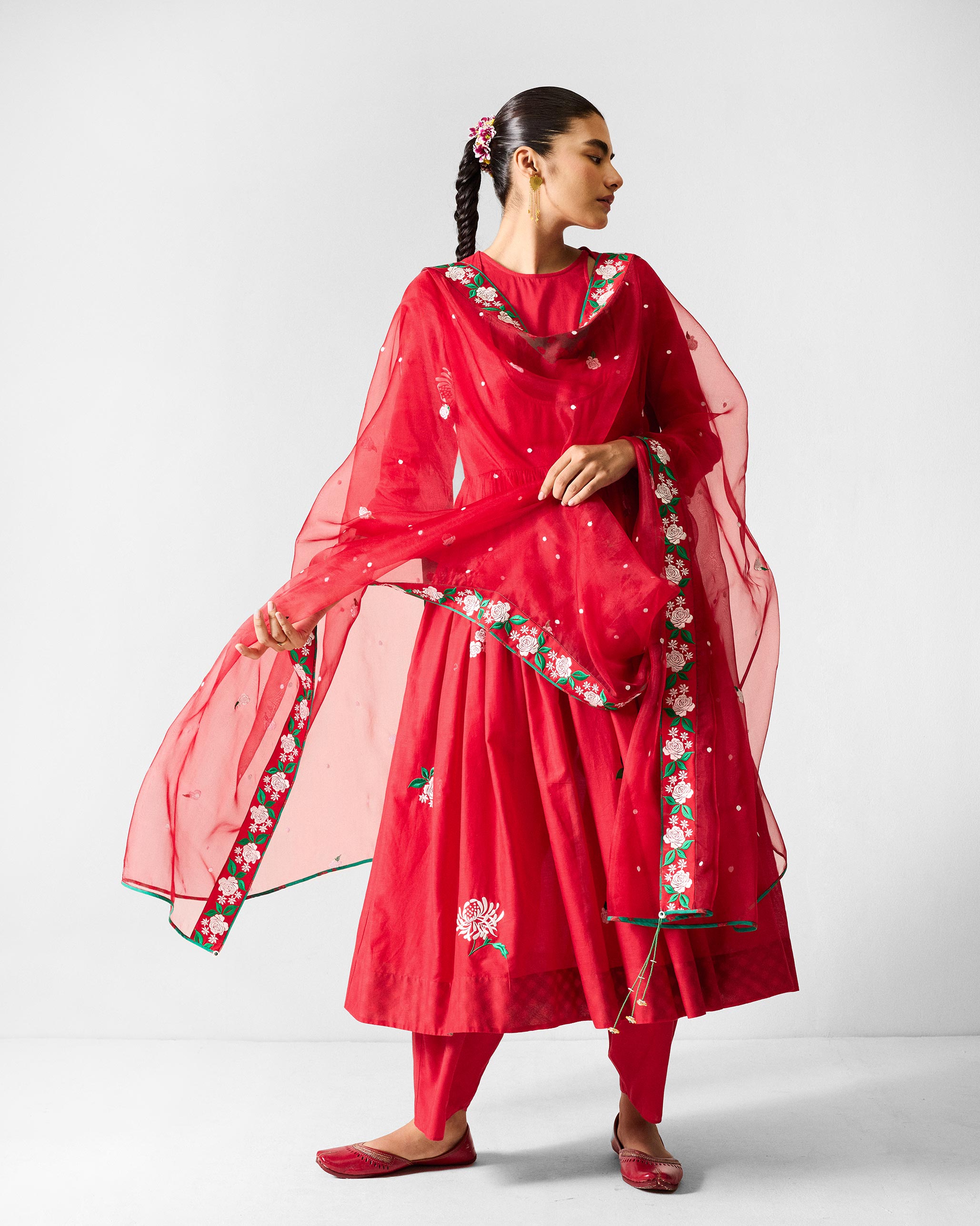 Ira Dupatta - Red & Ivory Embroidered