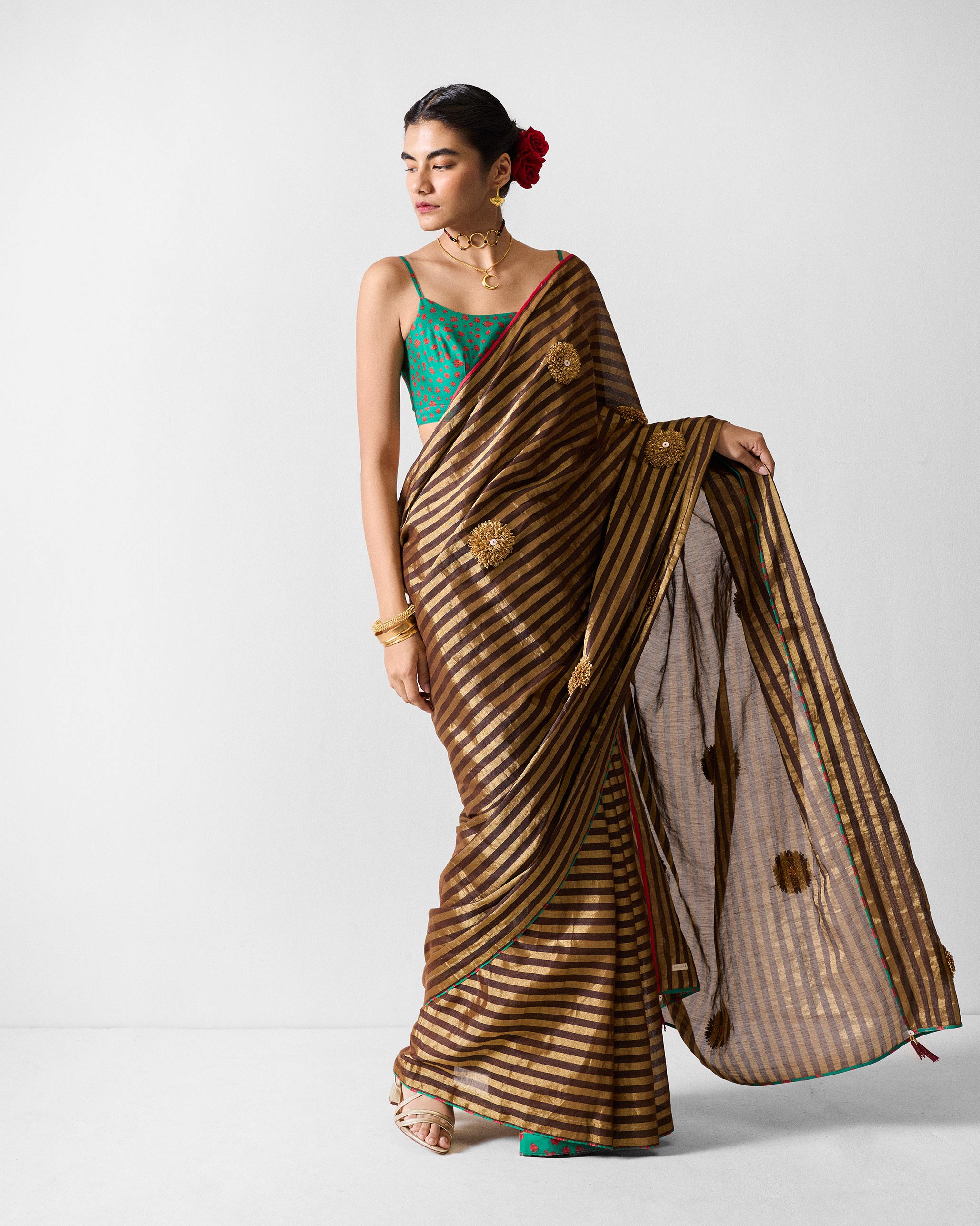 Avni Sari & Blouse Pc - Brown & Gold Embroidered
