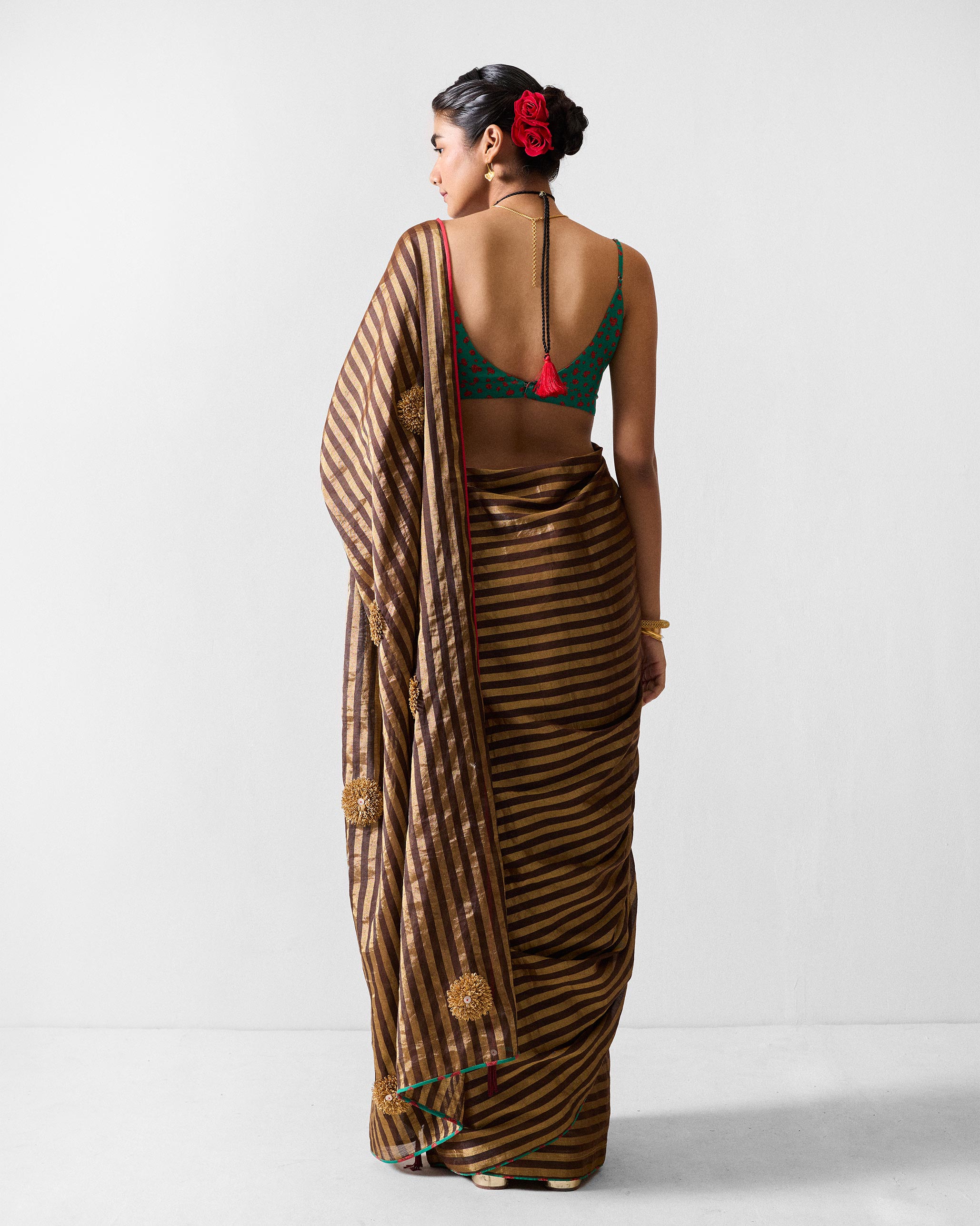 Avni Sari & Blouse Pc - Brown & Gold Embroidered