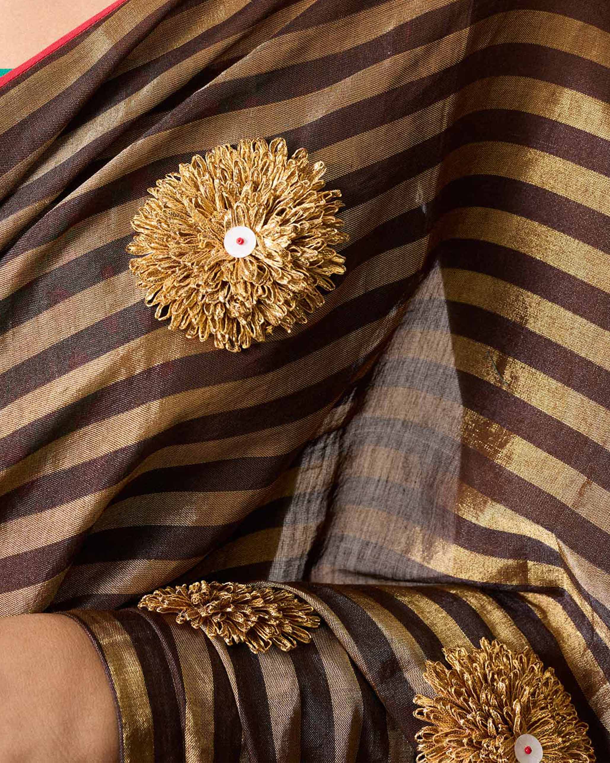 Avni Sari & Blouse Pc - Brown & Gold Embroidered