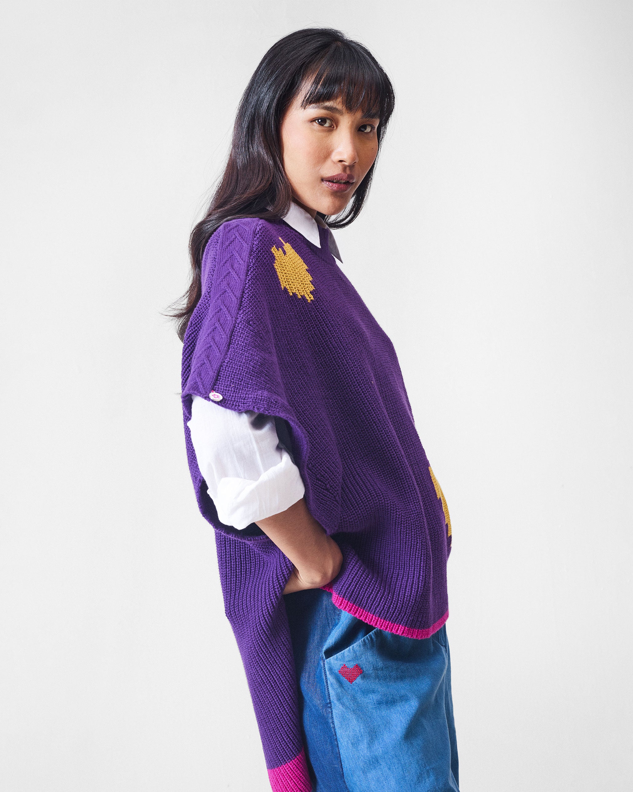 Dream High-low Hem Sweater - Purple