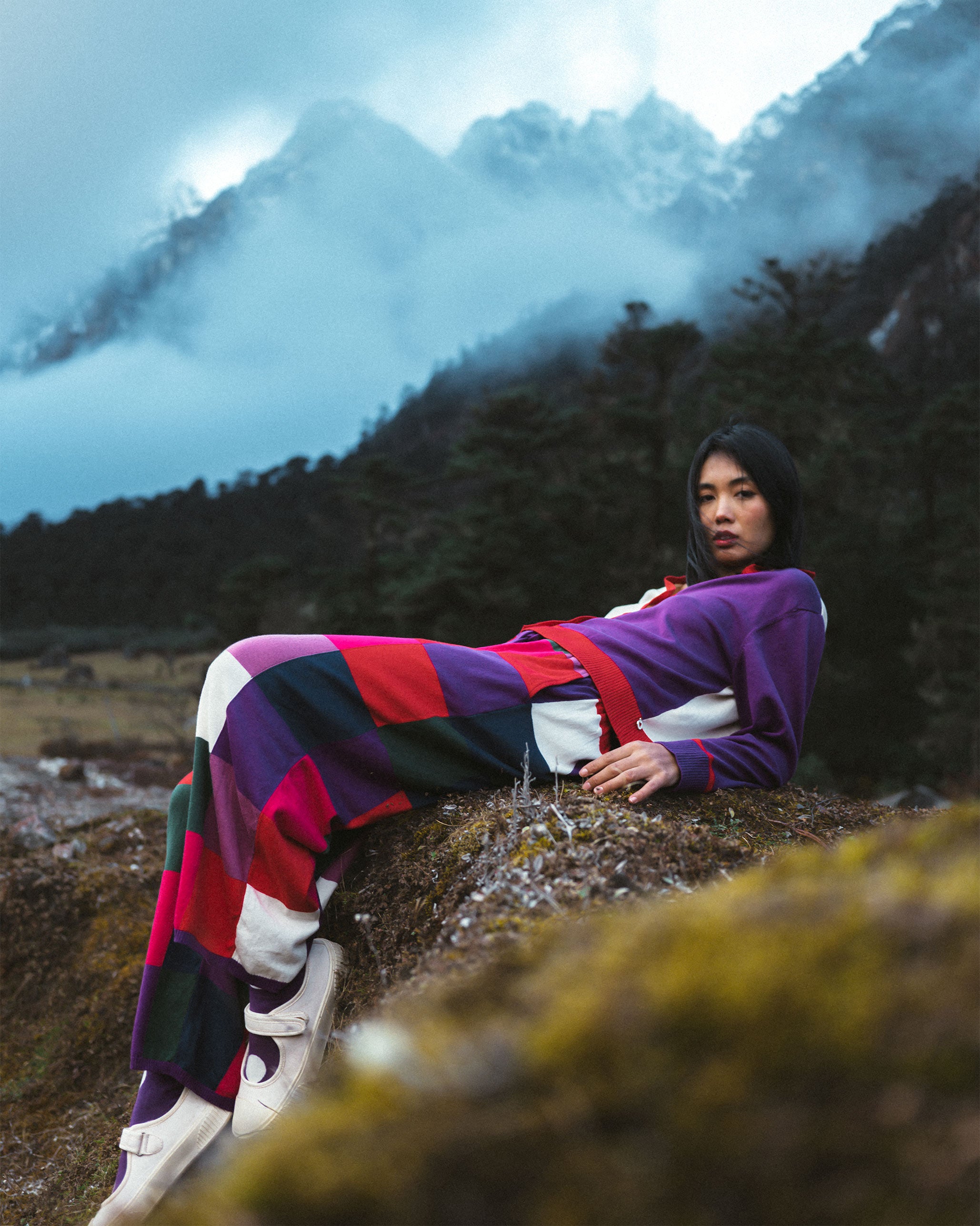 Pounce Sweater - Ivory & Purple