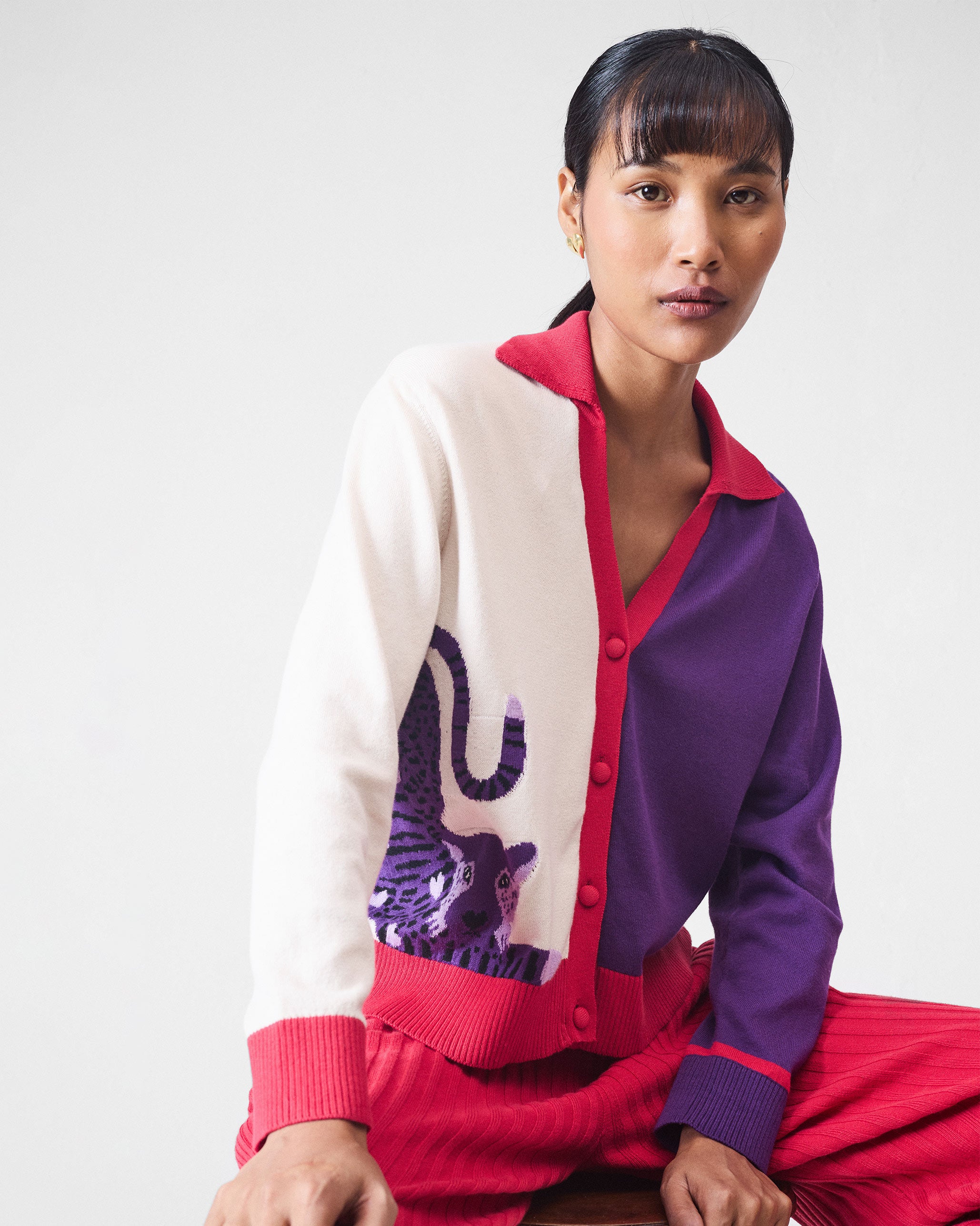 Pounce Sweater - Ivory & Purple