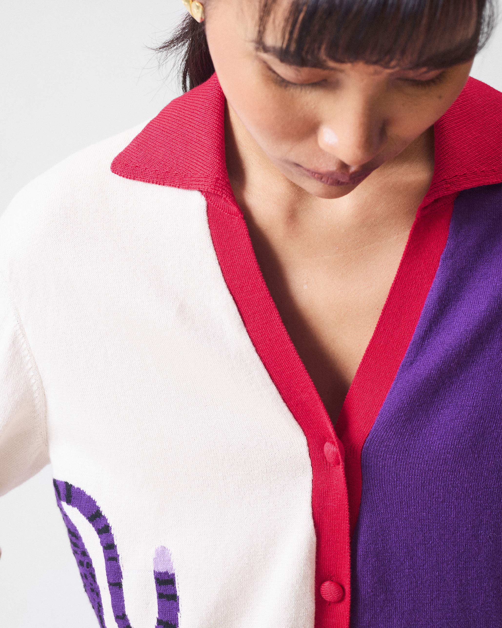 Pounce Sweater - Ivory & Purple