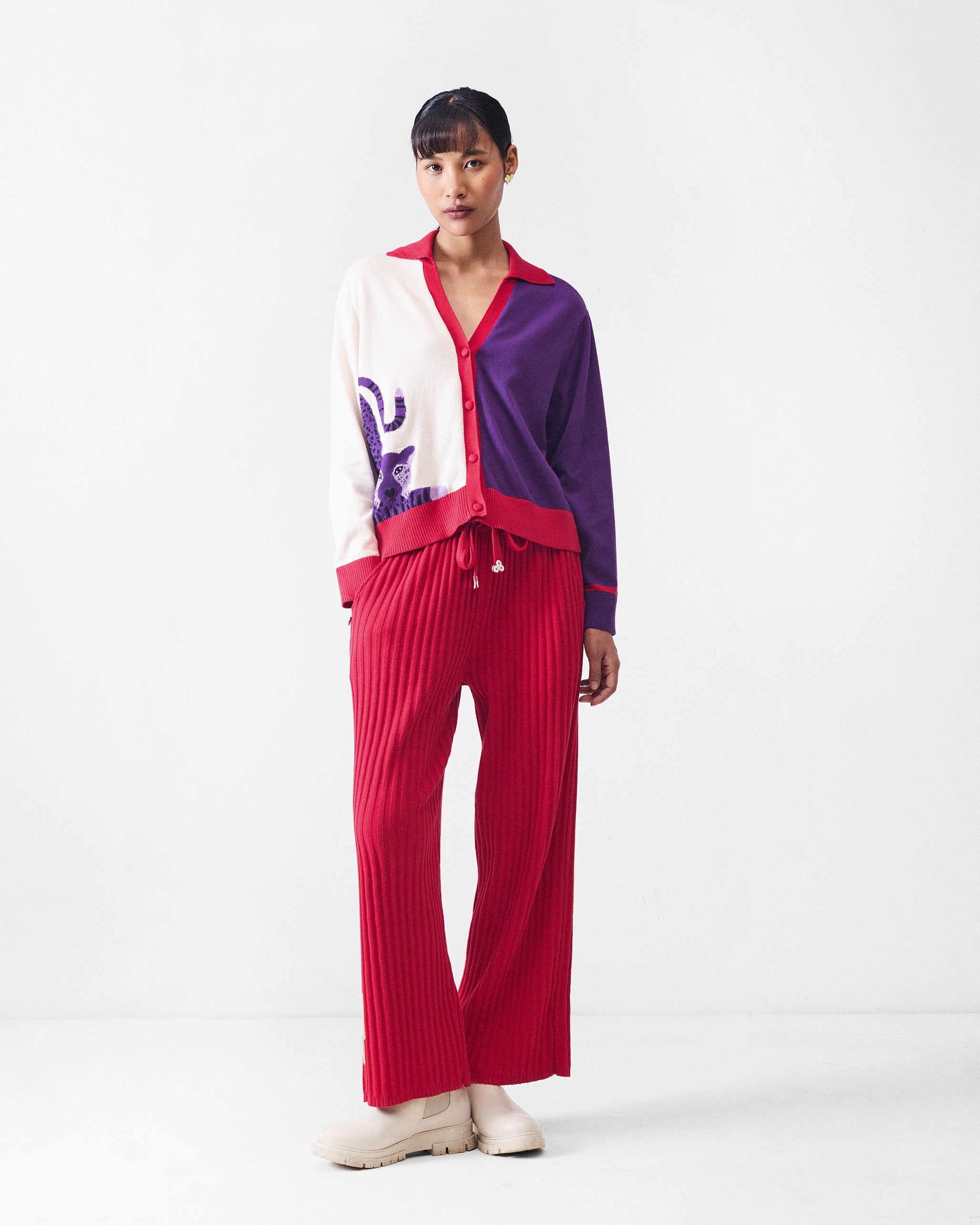 Pounce Sweater - Ivory & Purple