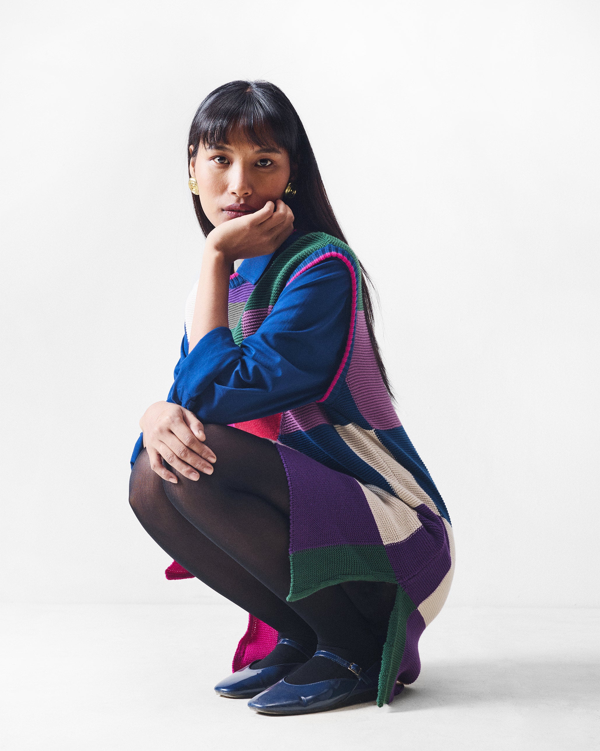 Cross Beat Sweater Dress - Multicolour